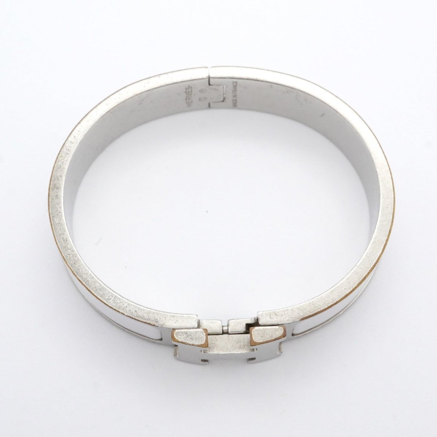 Hermes Click Cluck PM Bangle in Metal and White for Women
