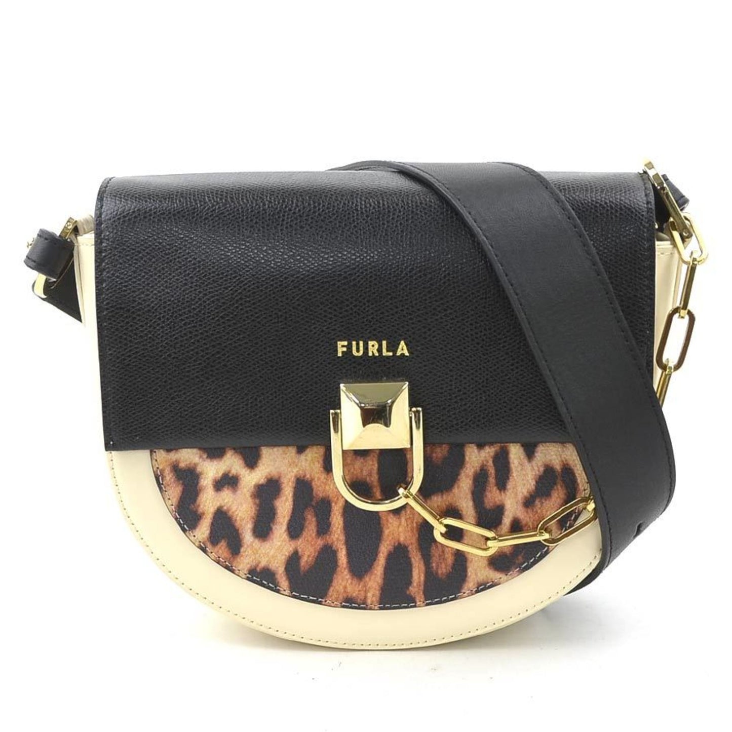 Furla Shoulder Bag Leather Light Beige x Black Brown Women's r10421k