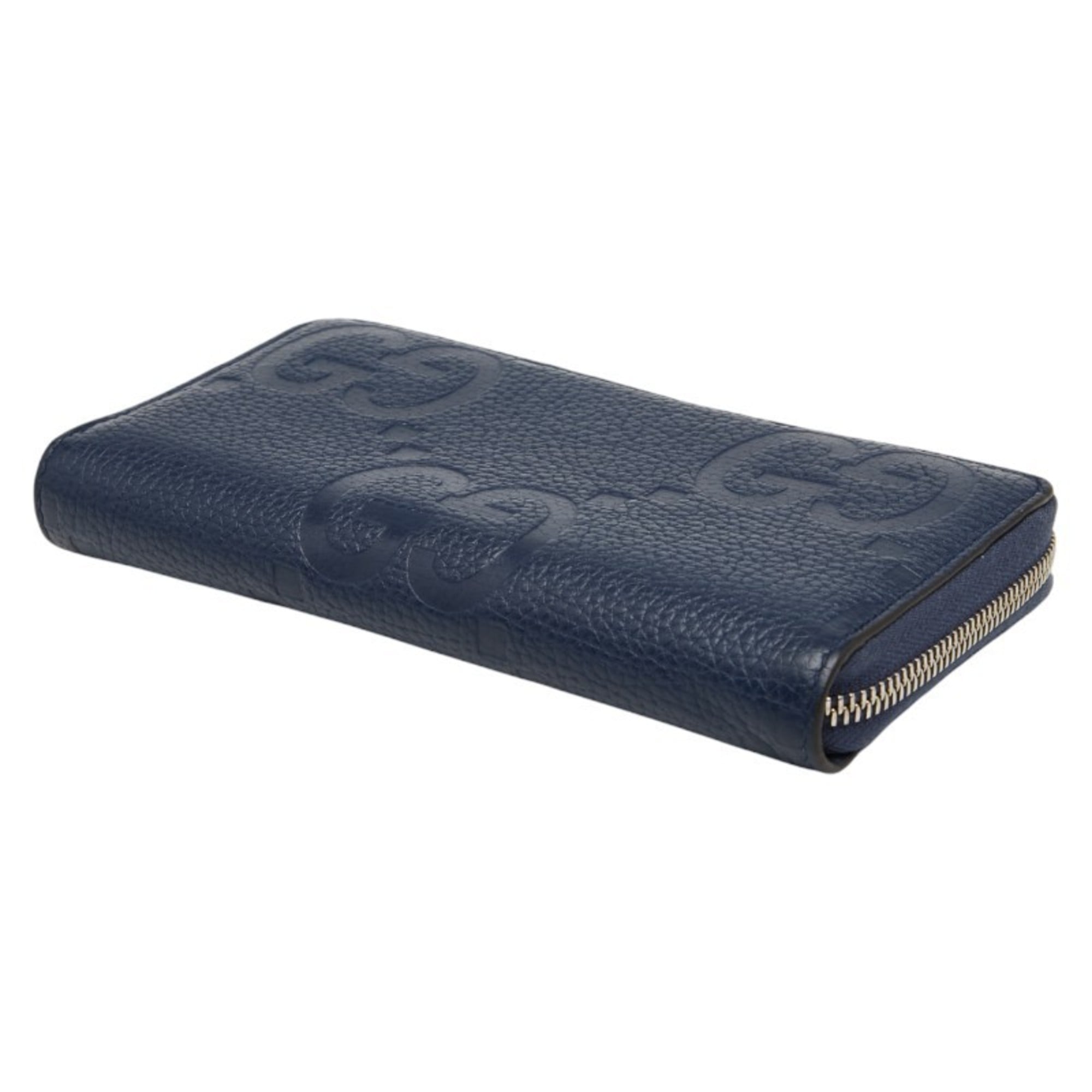 Gucci Jumbo GG Long Wallet with Round Zipper, 825958, Navy Leather, Men's, GUCCI