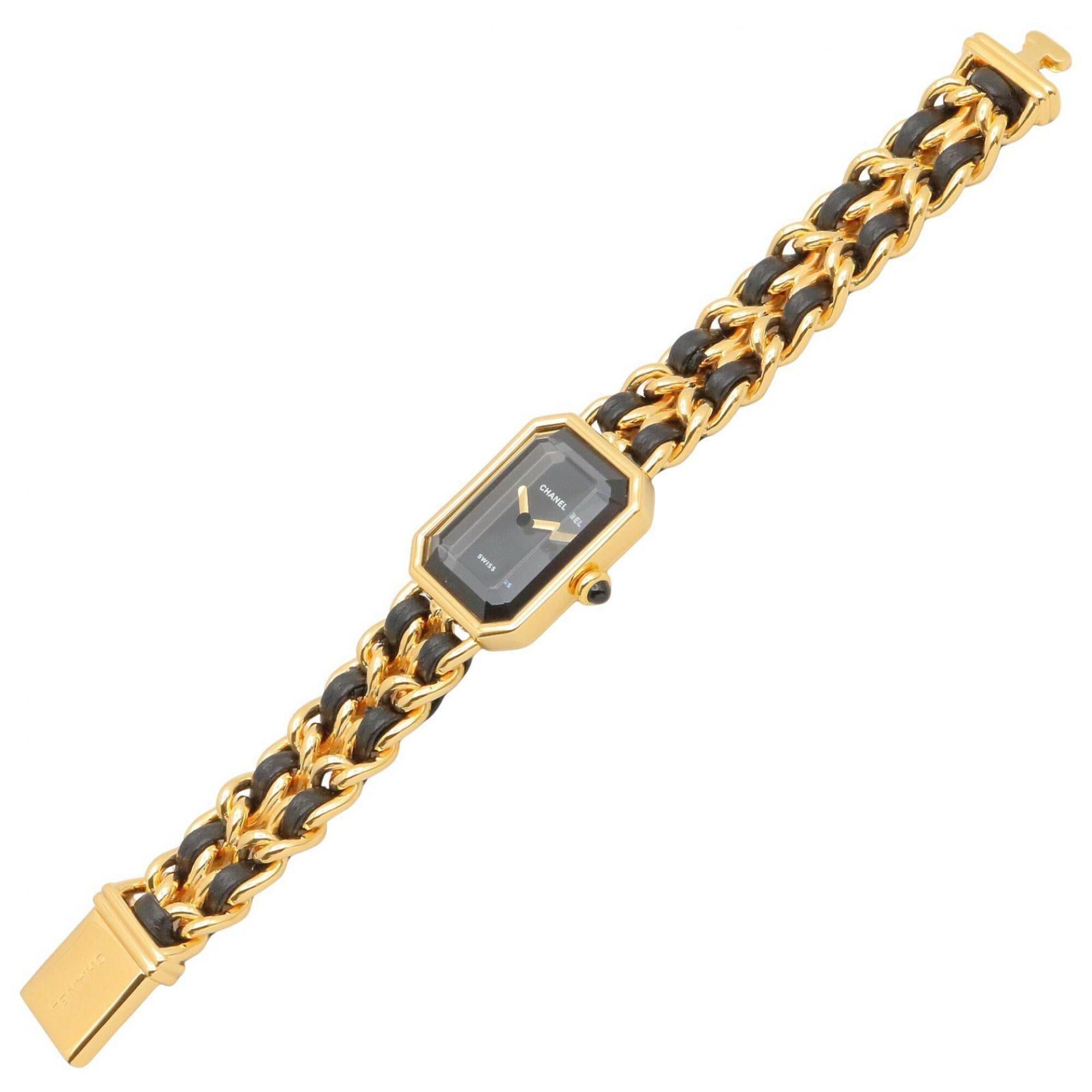 Chanel CHANEL Première S Watch, Gold Plated (GP), Leather Strap, Women's, Black, H0001 — Very Good