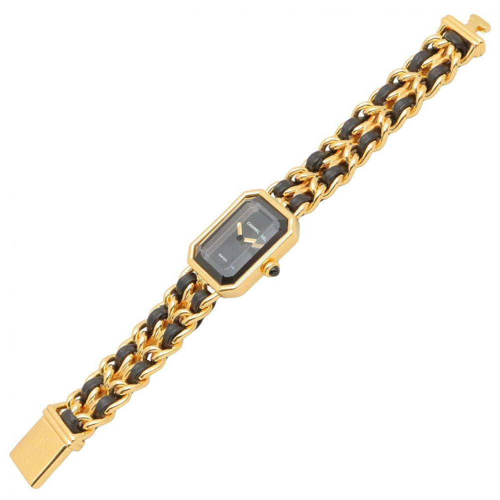 Chanel CHANEL Première S Watch, Gold Plated (GP), Leather Strap, Women's, Black, H0001 — Very Good