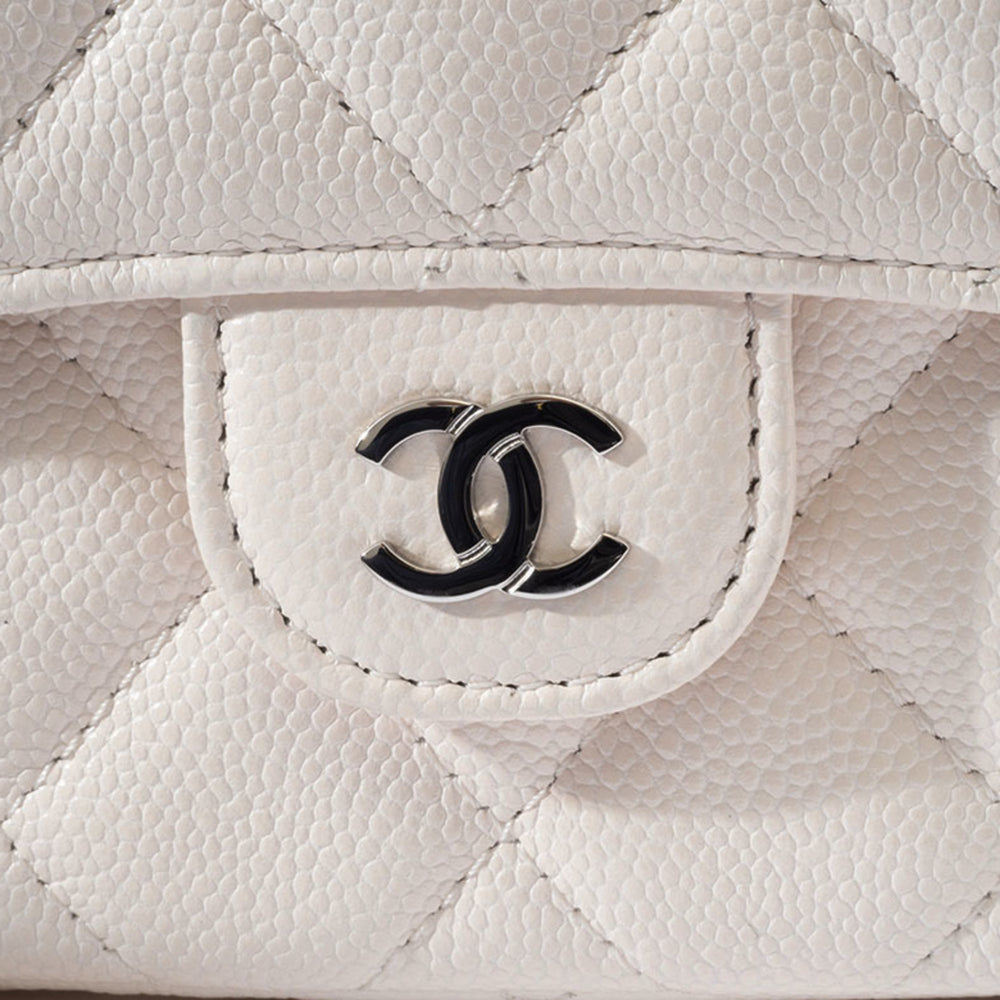 Chanel Matelasse Flap Phone Case Shoulder Bag White Women's Caviar Skin CHANEL — Like New