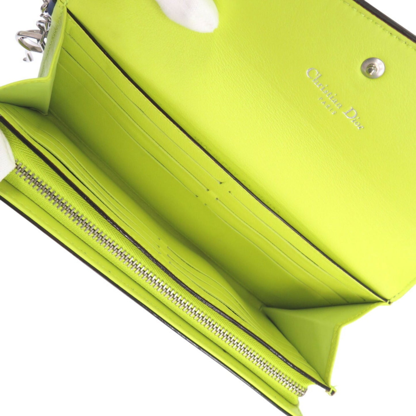 Christian Dior Leather Bicolor L-Shaped Long Wallet Blue 1546Christian