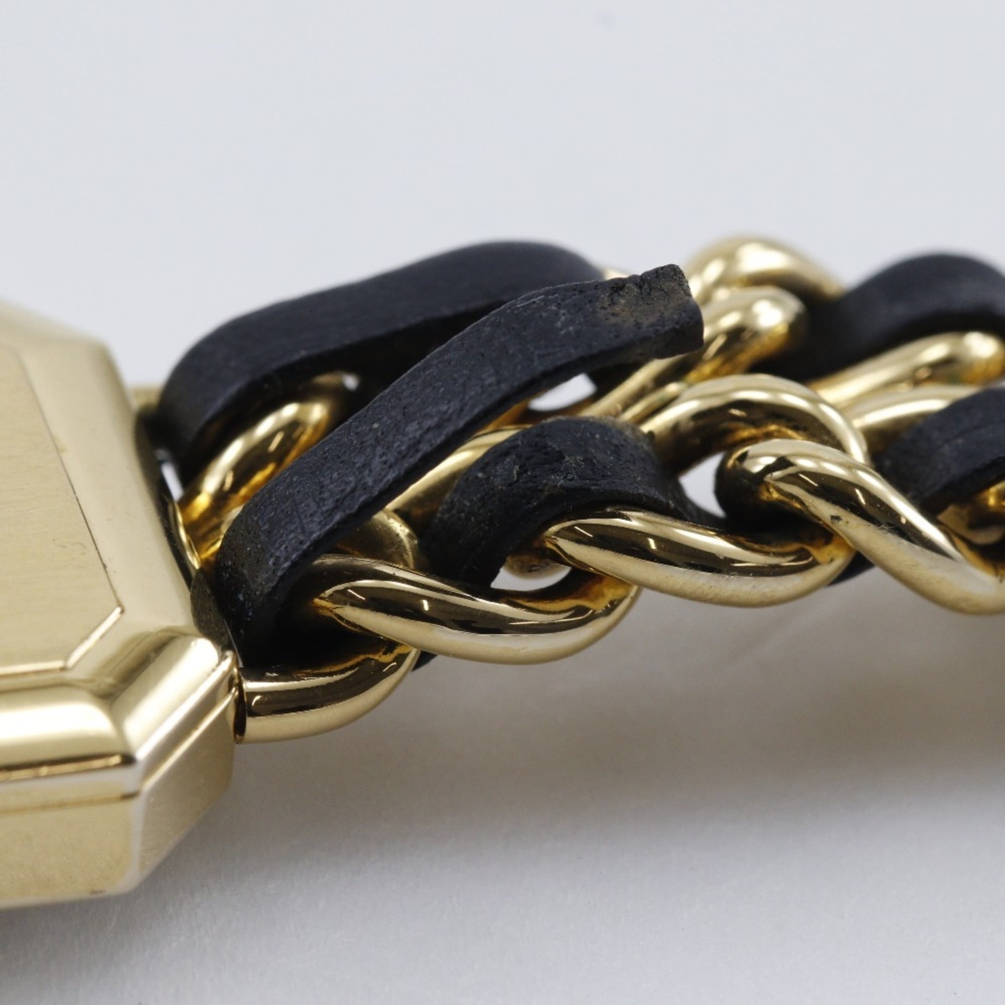 CHANEL Premiere S Watch H0001, Gold-Plated Leather Quartz Movement, Analog Display, Black Dial, Women's — Good