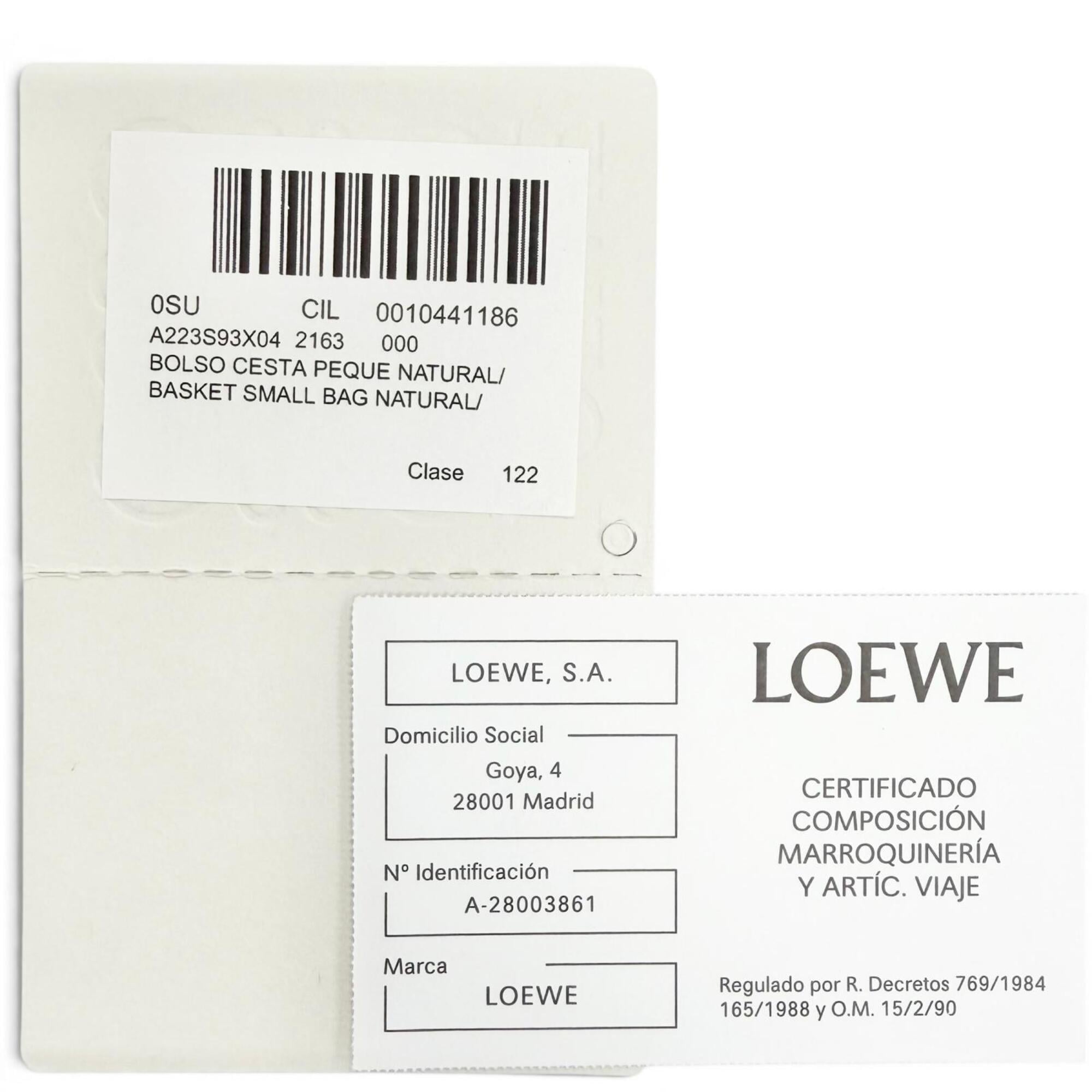 LOEWE A223S93X04 Basket Bag Small Palm Leaf Leather Anagram Handbag Natural White Made in Spain Women's Comes with Box and Dust — Like New