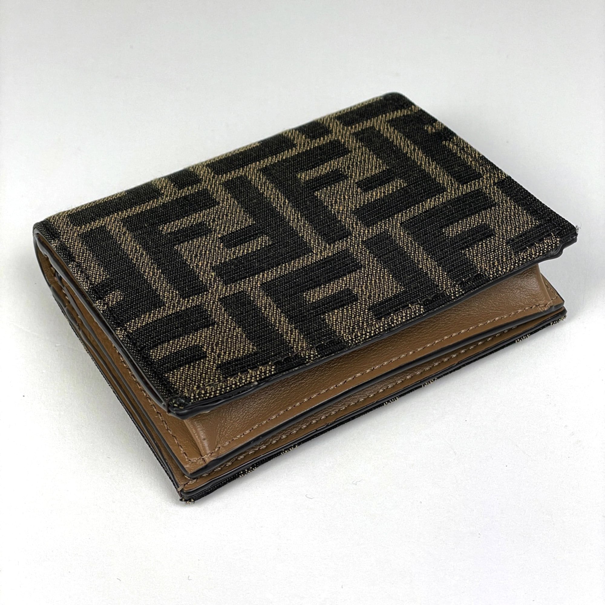 Fendi Zucca Print Bifold Wallet with Bill Compartment and Coin Purse, Brown Canvas, A98P, Women's