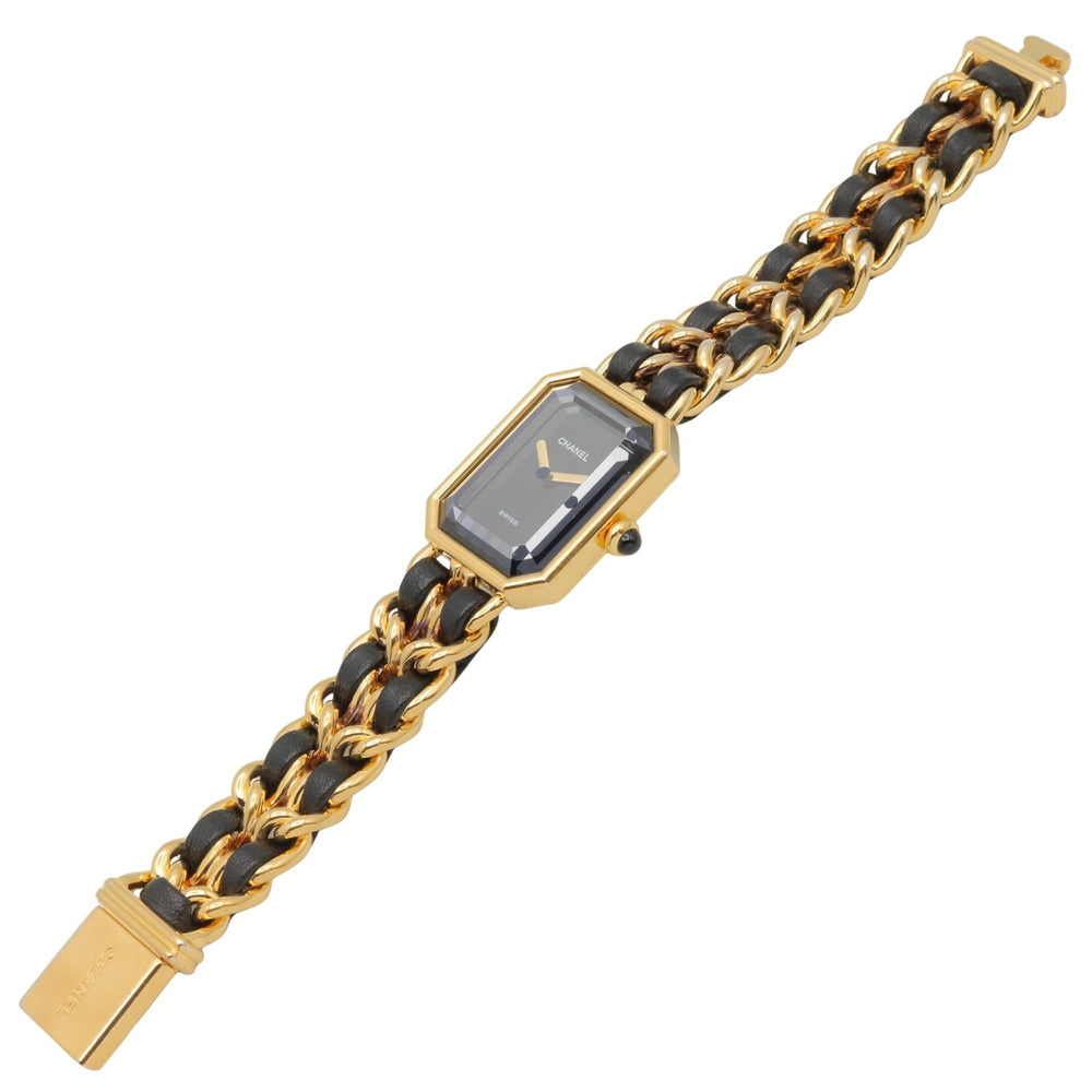 Chanel CHANEL Première S Watch, Gold Plated (GP), Leather Strap, Women's, Black, H0001 — Very Good