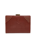 Saint Laurent YSL logo studded bifold wallet in brown leather for women.