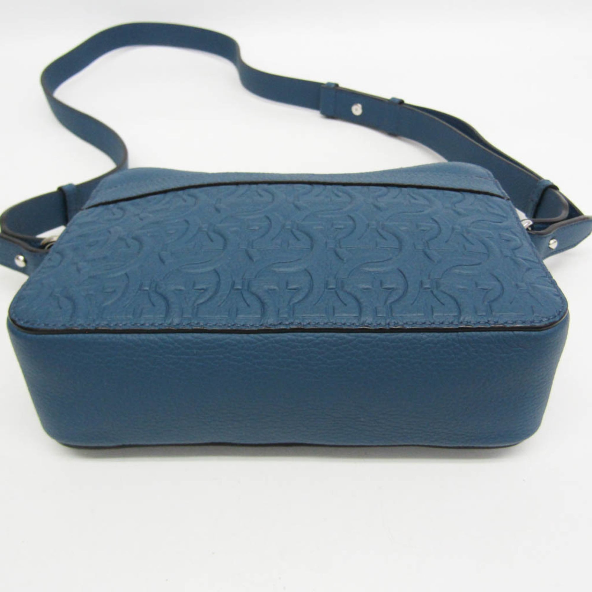Salvatore Ferragamo Gancini GG-24 1204 Men's Leather Clutch Bag,Shoulder Bag Blue — Like New