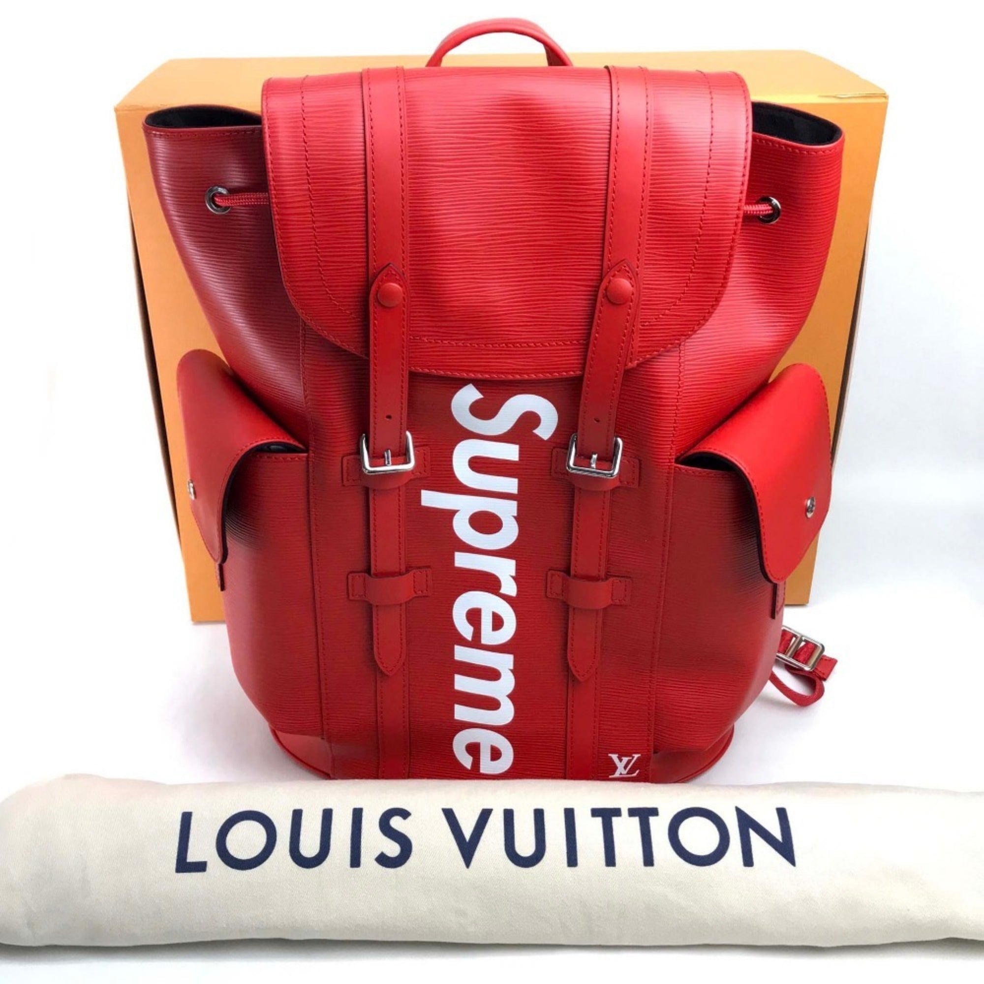 LOUIS VUITTON M53414 Louis Vuitton x Supreme Epi Christopher PM Backpack, Leather, Men's, Red — New - Store Return