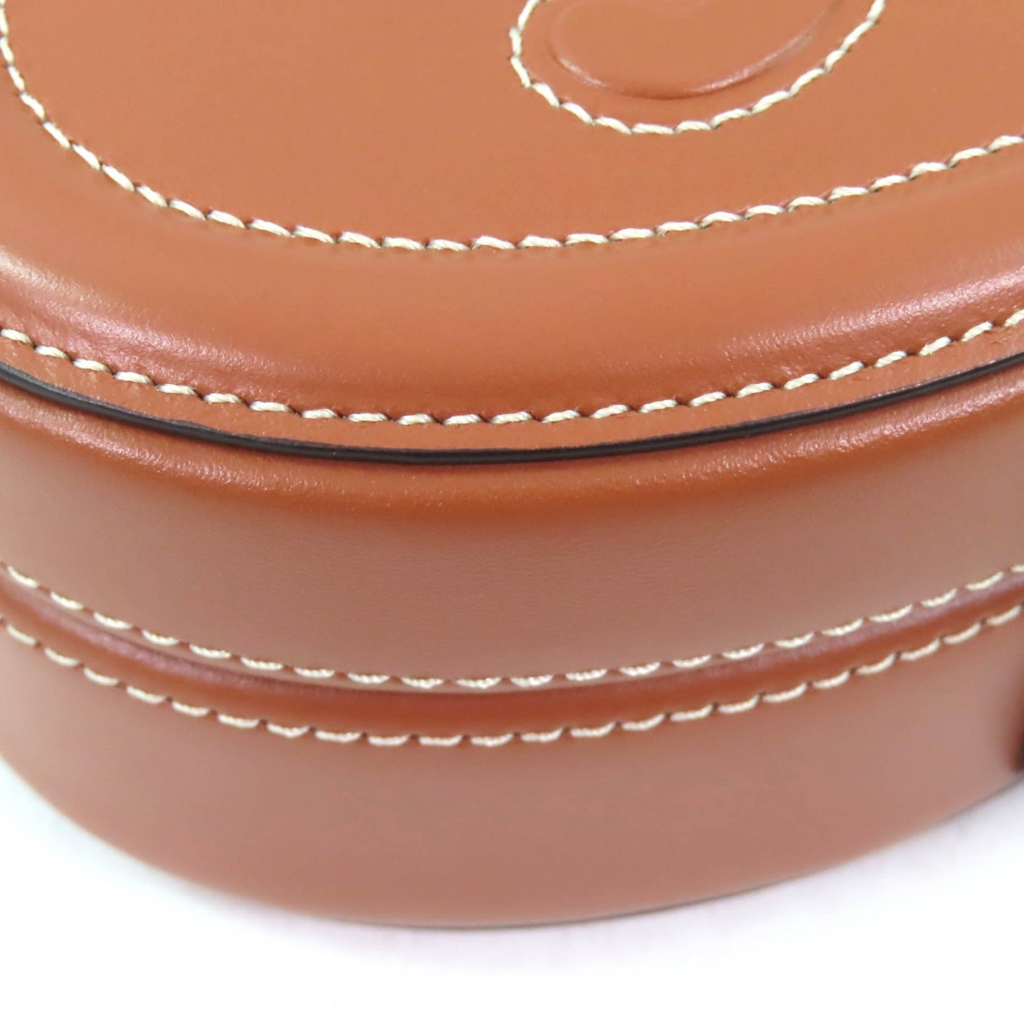 CELINE 198613 Oval Minaudière Cuir Triomphe Smooth Calfskin Leather Handbag in Tan and Brown, Includes Dust Bag, Made Italy — Like New
