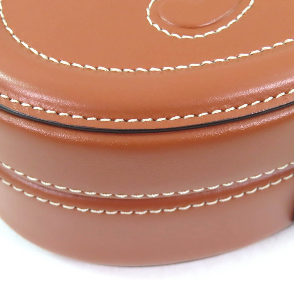 CELINE 198613 Oval Minaudière Cuir Triomphe Smooth Calfskin Leather Handbag in Tan and Brown, Includes Dust Bag, Made Italy — Like New