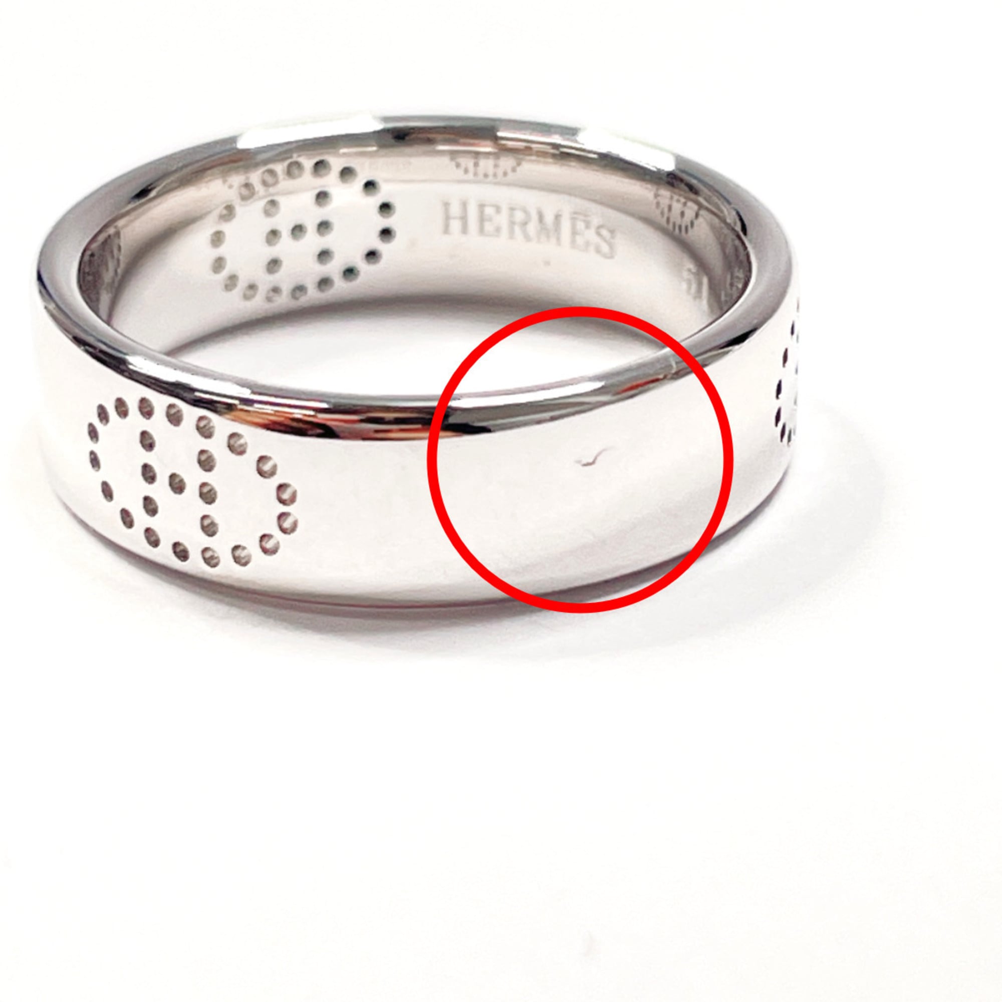 HERMES Eclipse Ruban Ring, 18K White Gold, 10.5cm Silver, Women's — Like New
