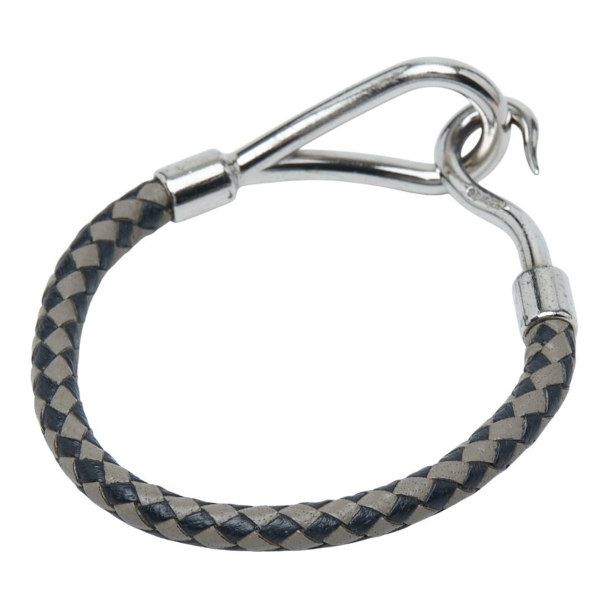 Hermes Jumbo Bracelet Silver Black Metal Leather Women's HERMES