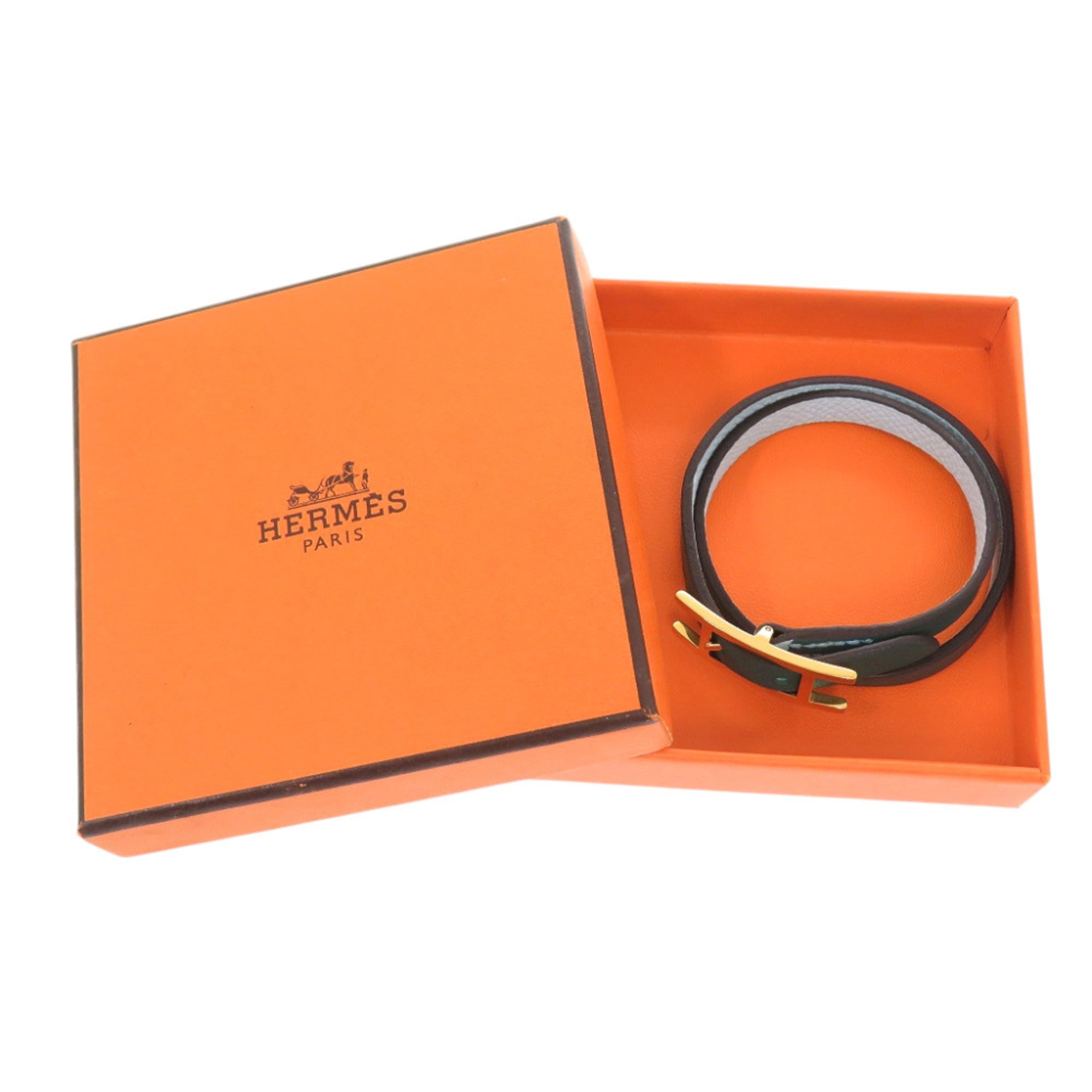 Hermes Double Strand Behapi Tour Bracelet, Veau Swift and Epsom Leather, Light Blue Green, 1484HERMES — Like New