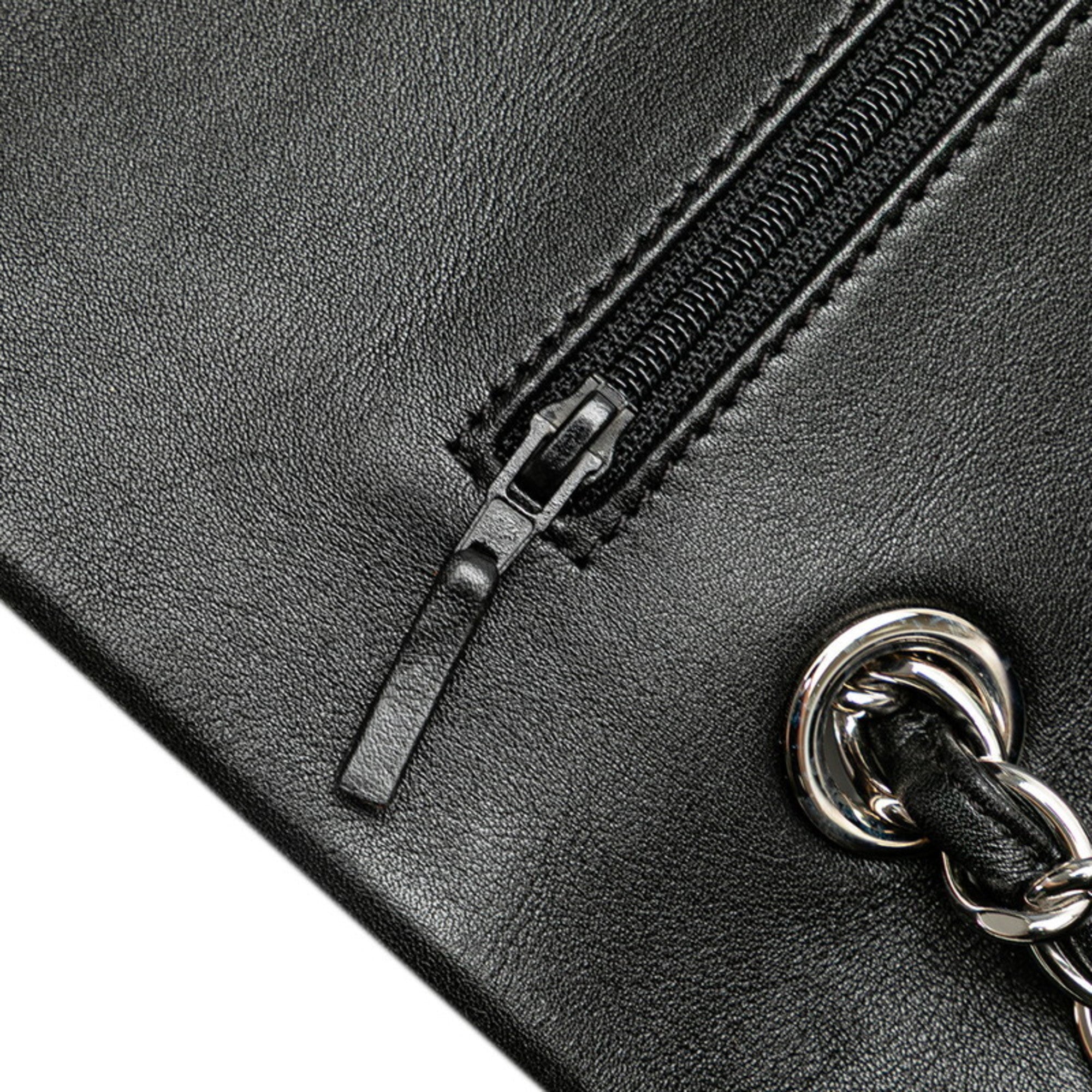 CHANEL 2.55 Unlimited Double Flap Chain Shoulder Bag Handbag Black Leather Women's