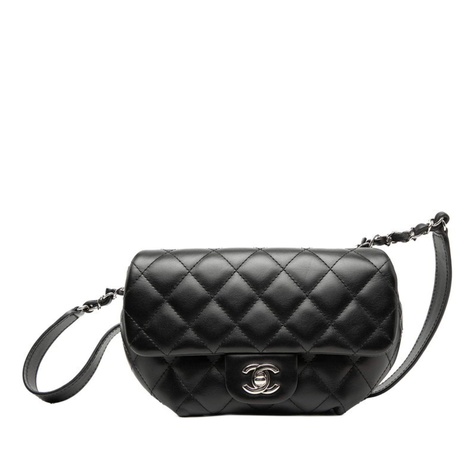 CHANEL Coco Mark Matelasse Waist Bag/Belt Bag in Black Lambskin for Women