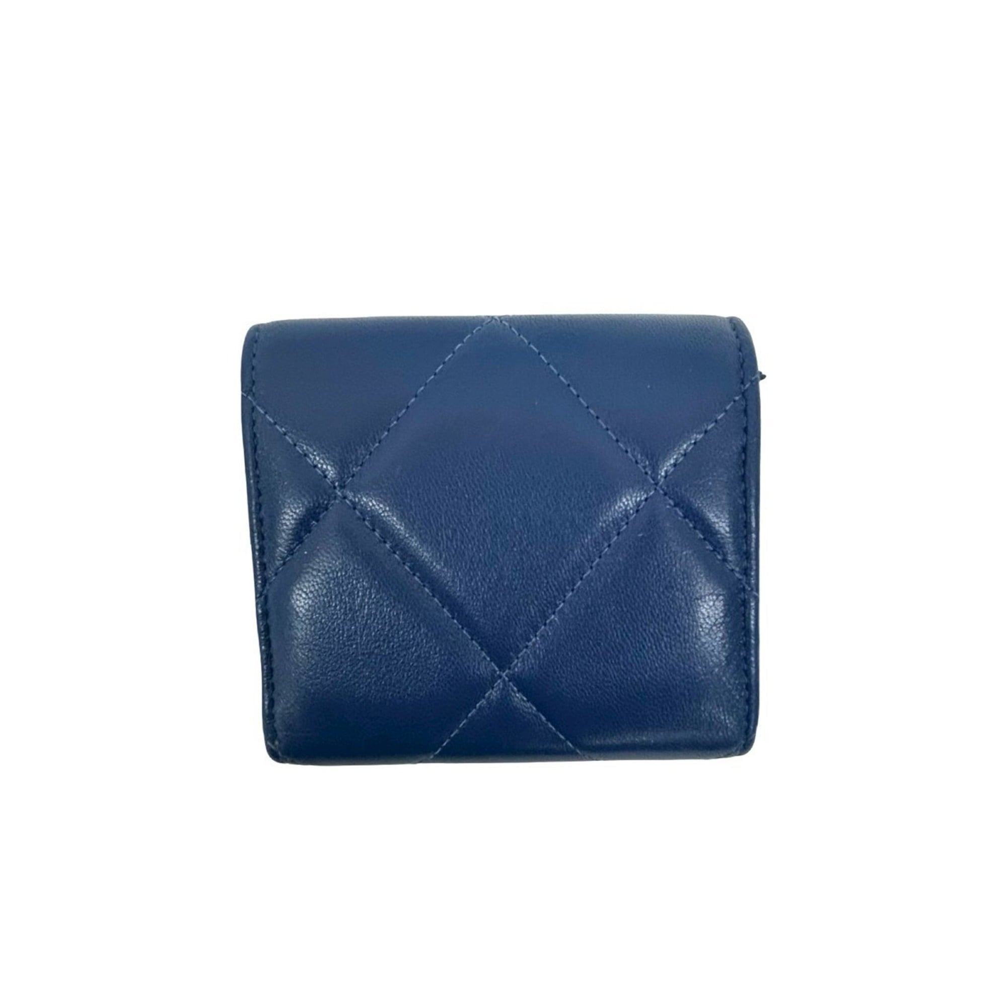 CHANEL Matelasse Coco Mark Lambskin Bifold Wallet, Blue, 28640