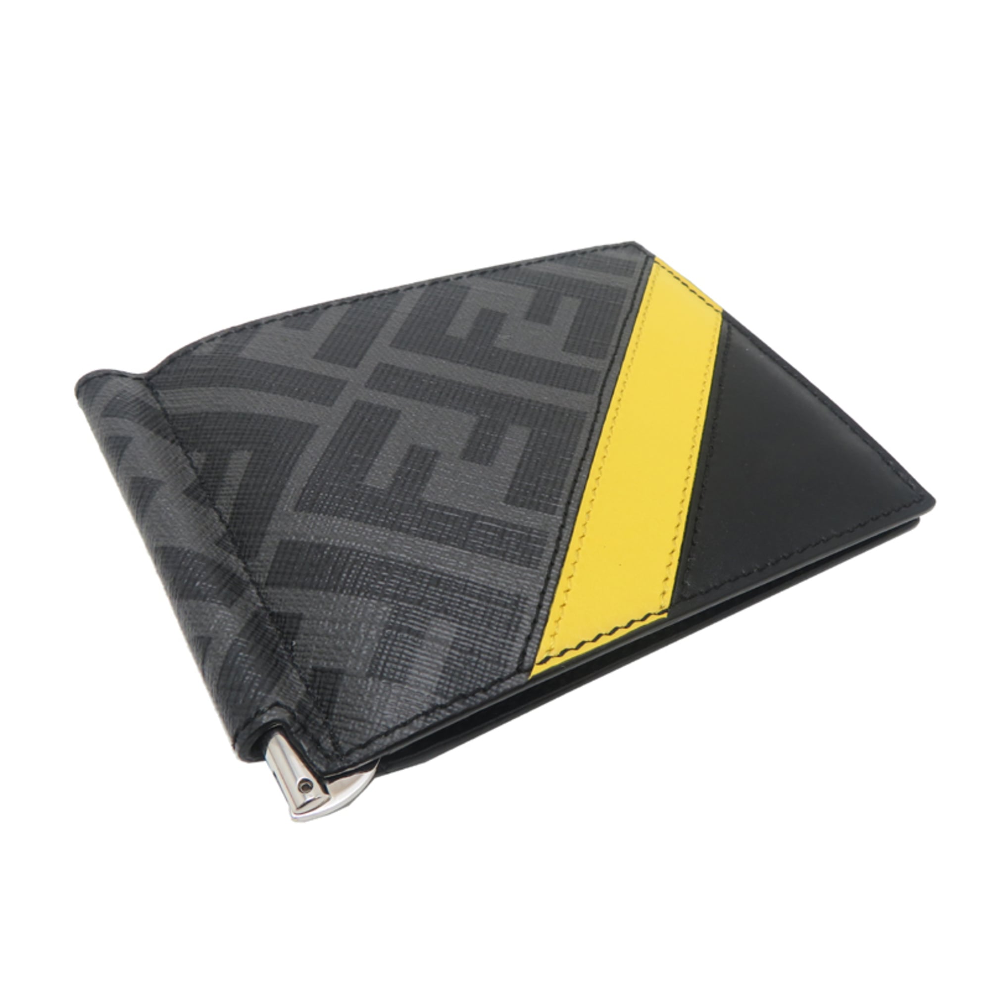 Fendi Diagonal Money Clip Men's Card Case 7M0281A9XSF0R2A Leather Gray