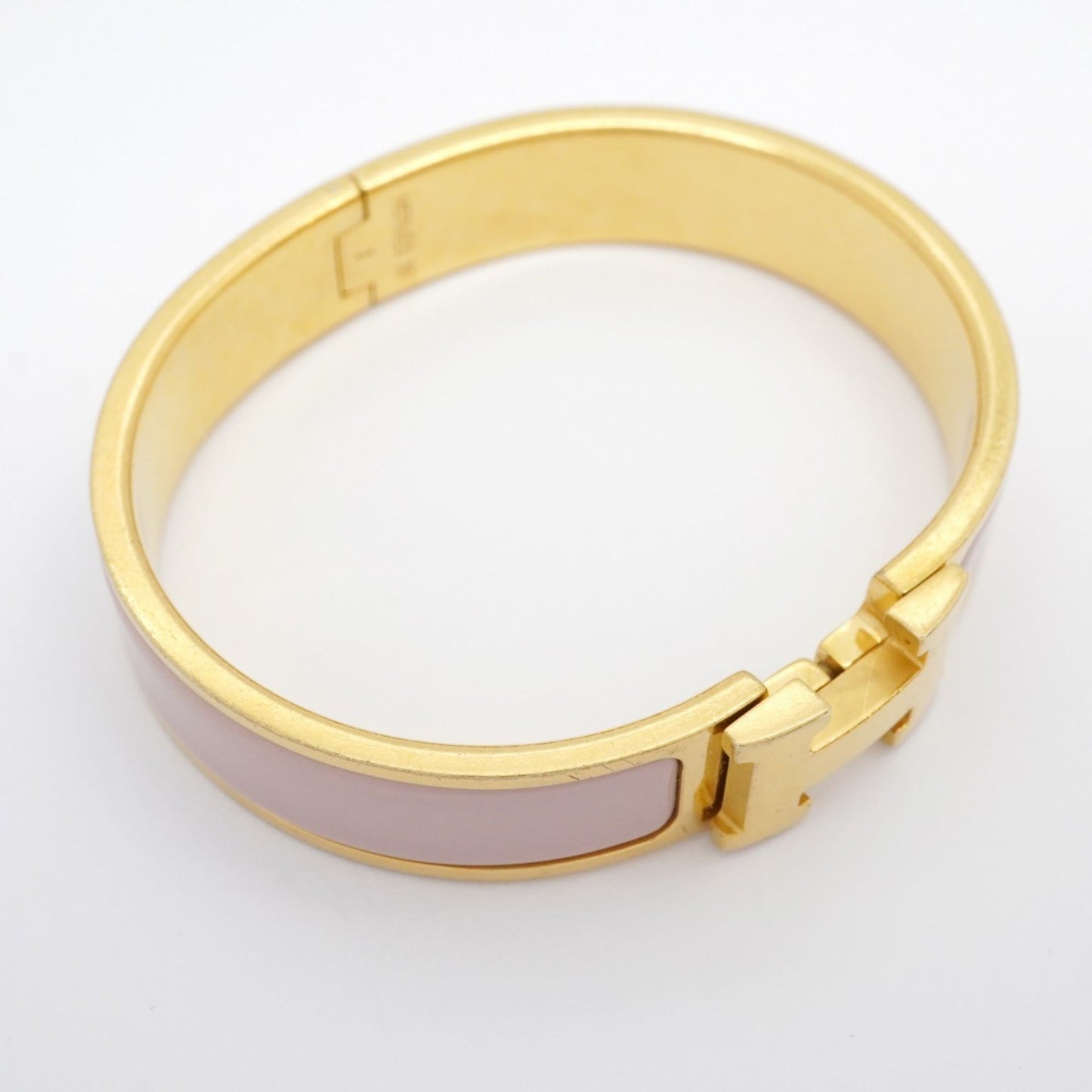 Hermes Hermès Click Clack PM Bangle, GP Plated Gold, Pink Beige, Women's