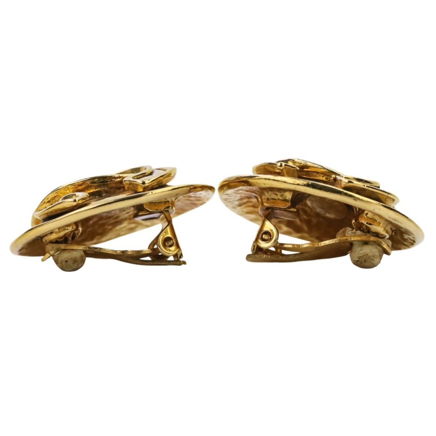 94P CHANEL Vintage Coco Mark Large Circle Earrings Gold Color Women's