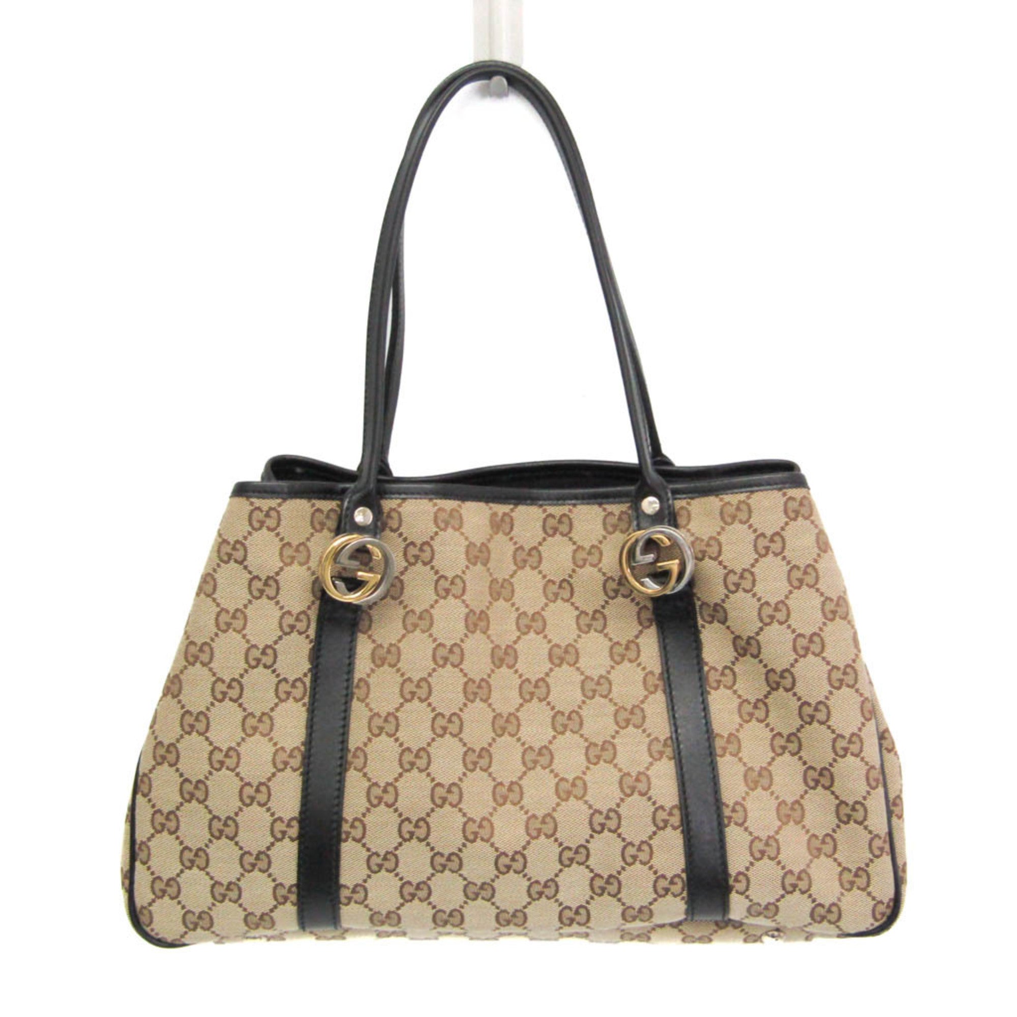 Gucci GG Twins 232957 Women's Canvas Tote Bag Beige,Black — Like New