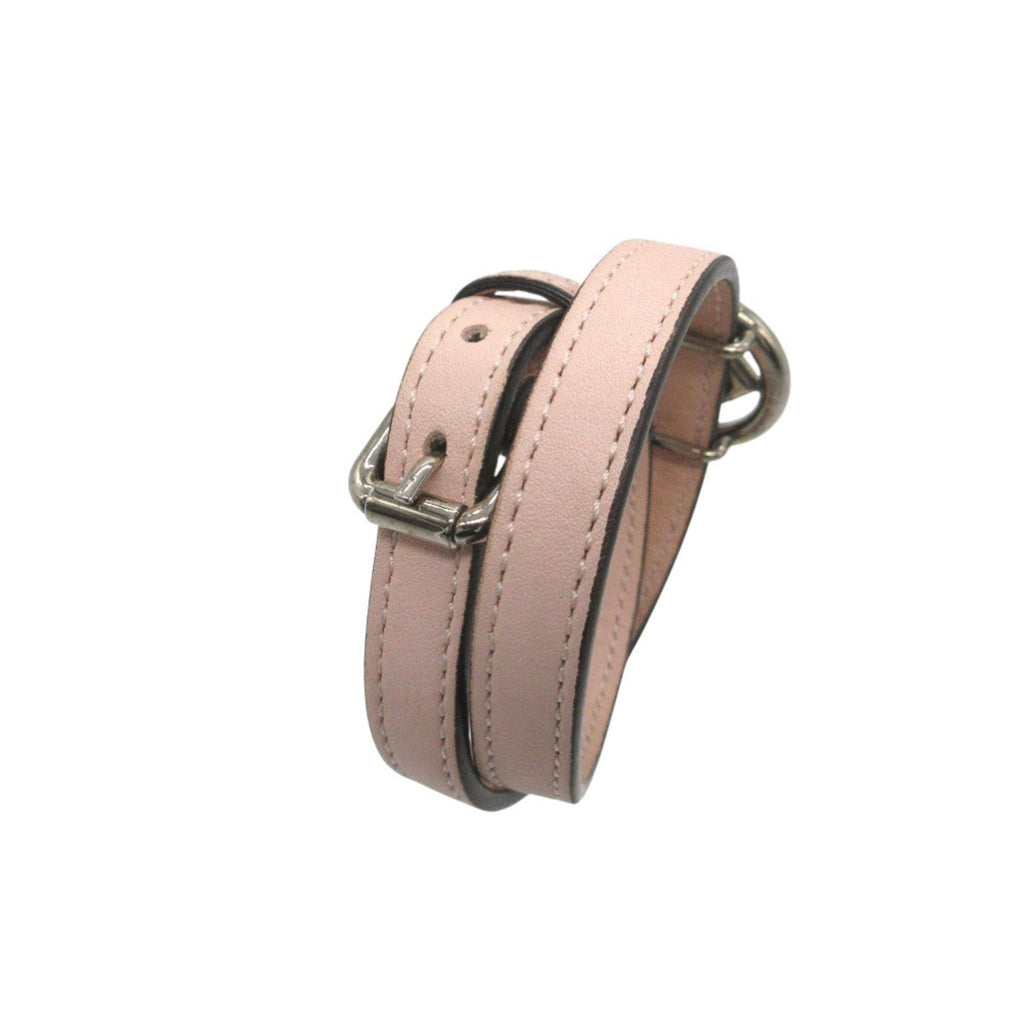 Excellent condition Fendi F is double-strand FF logo bracelet in leather, metal, pink and silver, 0990