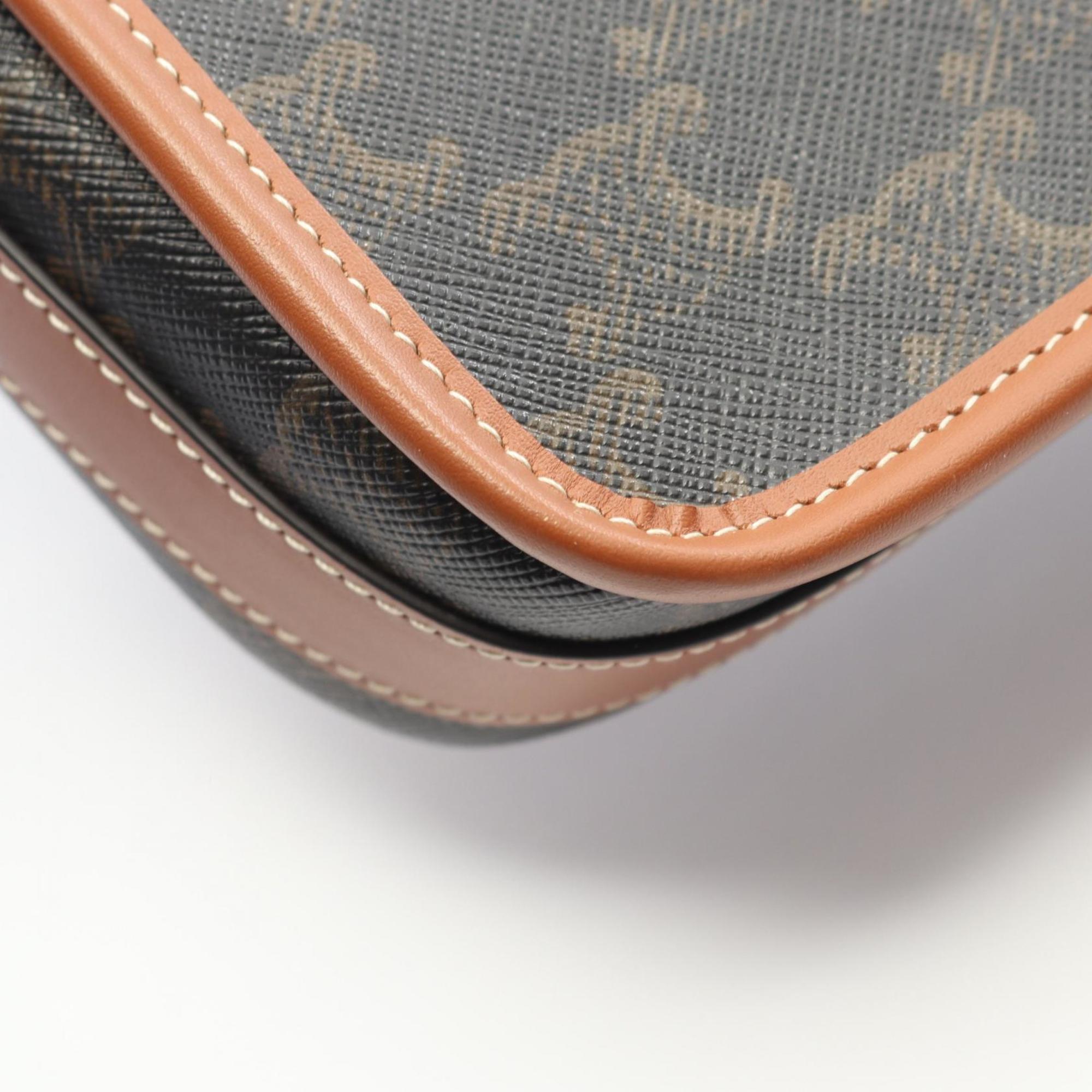 Celine Triomphe Small Folco Messenger Shoulder Bag in Coated Canvas and Leather, Men's, Black Brown, 118252BZJ.04LI