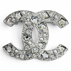 CHANEL B25P Coco Mark Star, Heart, Faux Pearl, Rhinestone Brooch, Silver, Made in Italy, Women's, with Box and Dust Bag — Like New