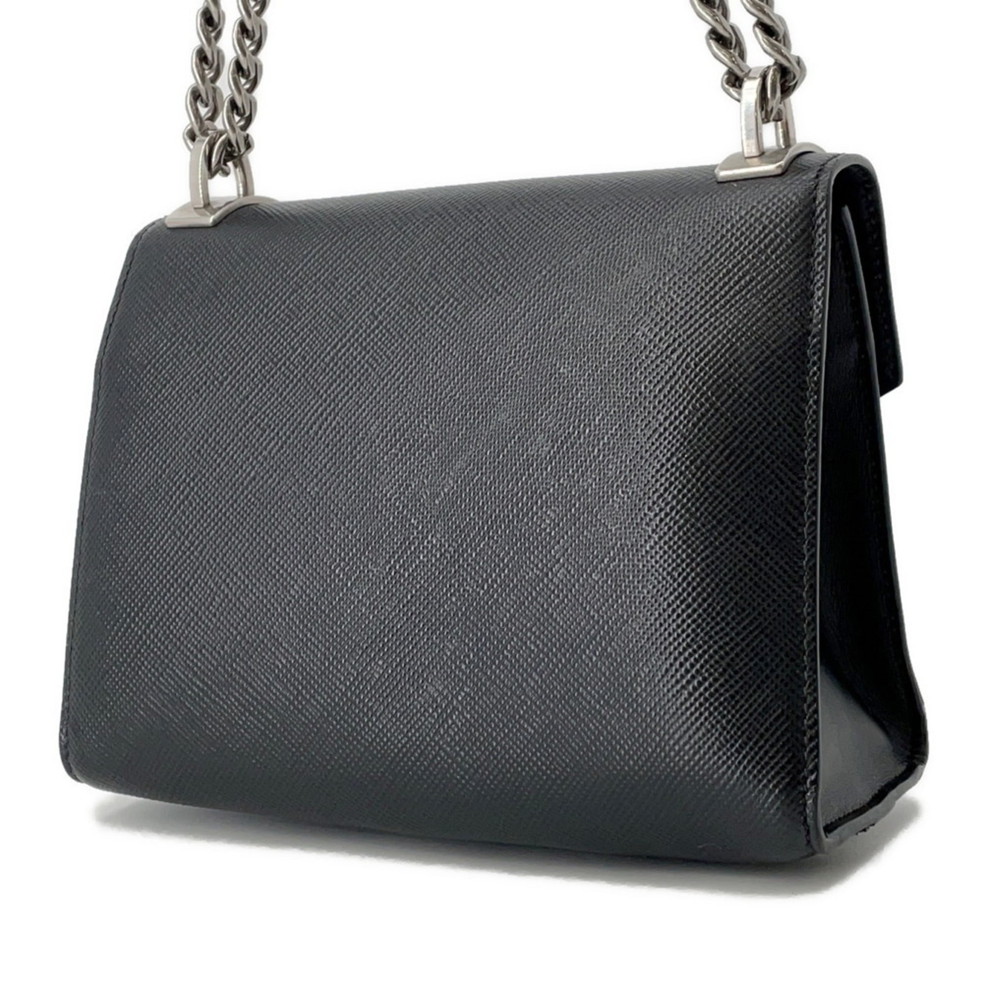 Prada Saffiano Leather Chain Shoulder Bag 1BD127 PRADA Black