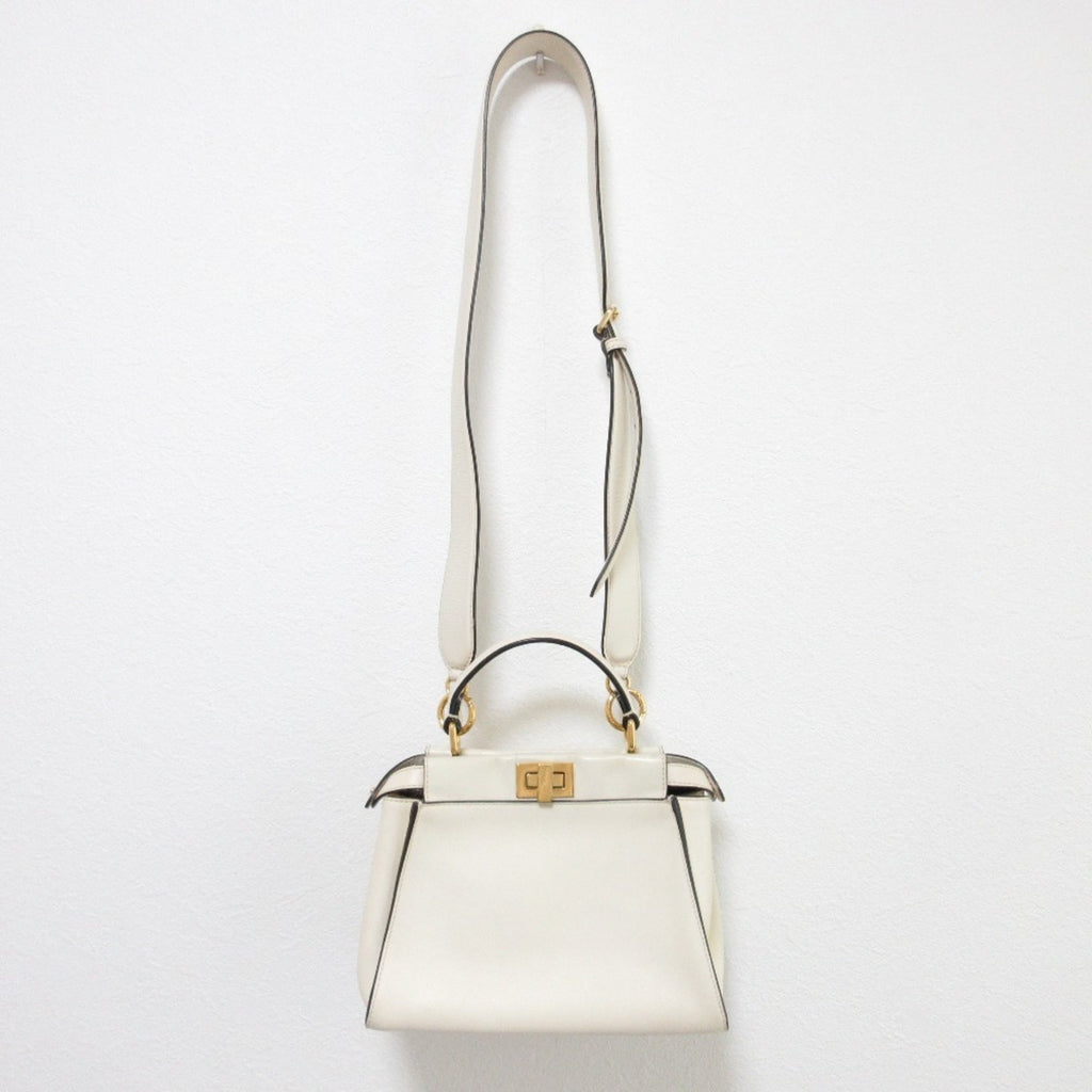 FENDI Peekaboo Mini Handbag/Shoulder Bag, Off-White, Women's