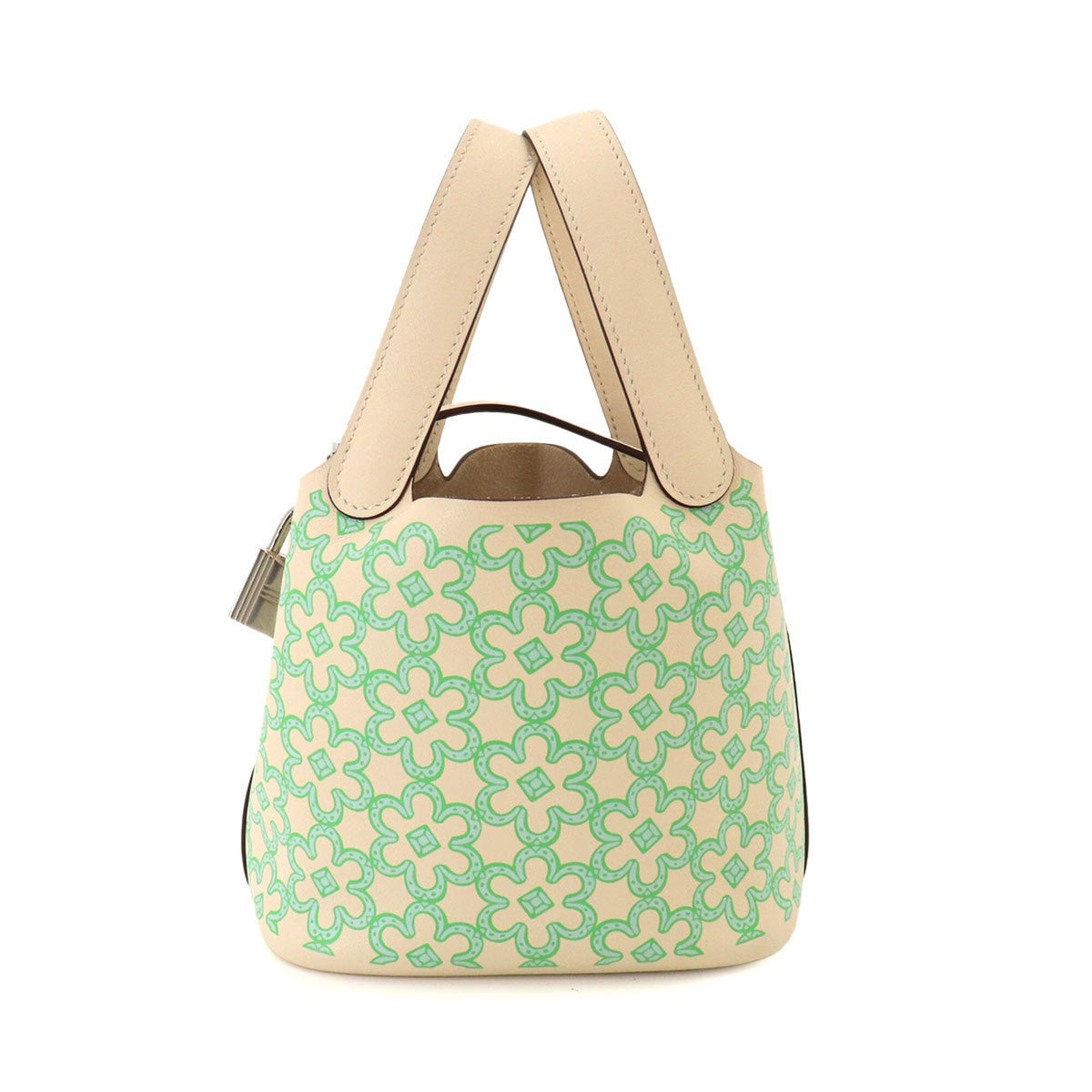 Hermes Picotin Lock PM Lucky Daisy Handbag, Swift Leather, Vert Blanc, U Stamp — Like New