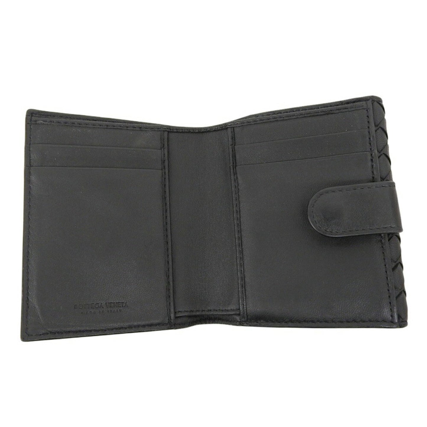 Bottega Veneta Intrecciato Compact Wallet, Double Folding Black Leather