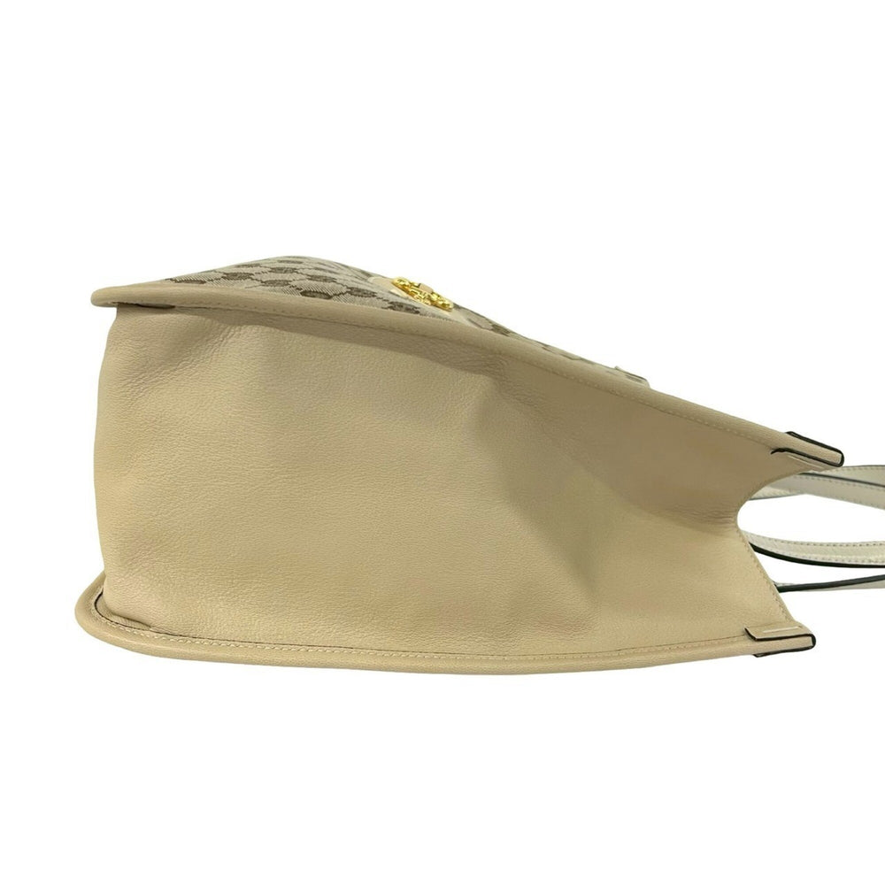 GUCCI GG Logo Horsebit Hardware Canvas Leather Genuine Tote Bag Semi Shoulder Beige 05060 — Like New