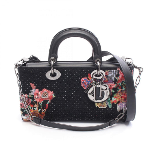 Christian Dior Dior Lady D-Joy Medium Handbag, Leather and Felt, Women's, Black, Multicolor