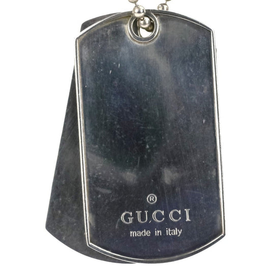 GUCCI Double Dog Tag Ball Chain Necklace Pendant in 925 Sterling Silver for Men and Women