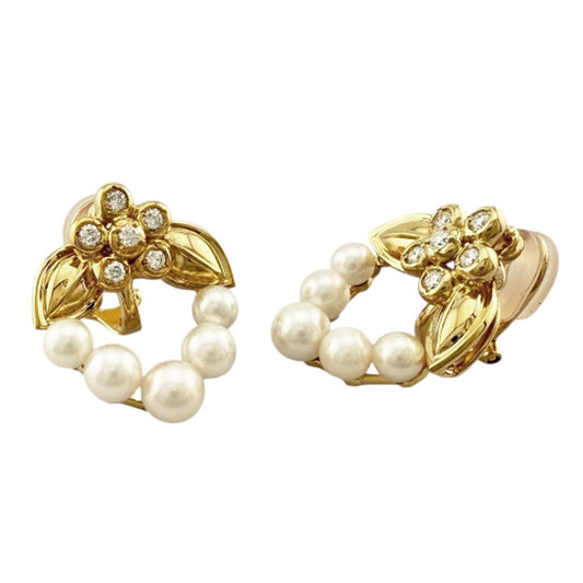 Christian Dior Dior earrings, 18k gold, pearl and diamond 0.04ct, women's, pre-owned