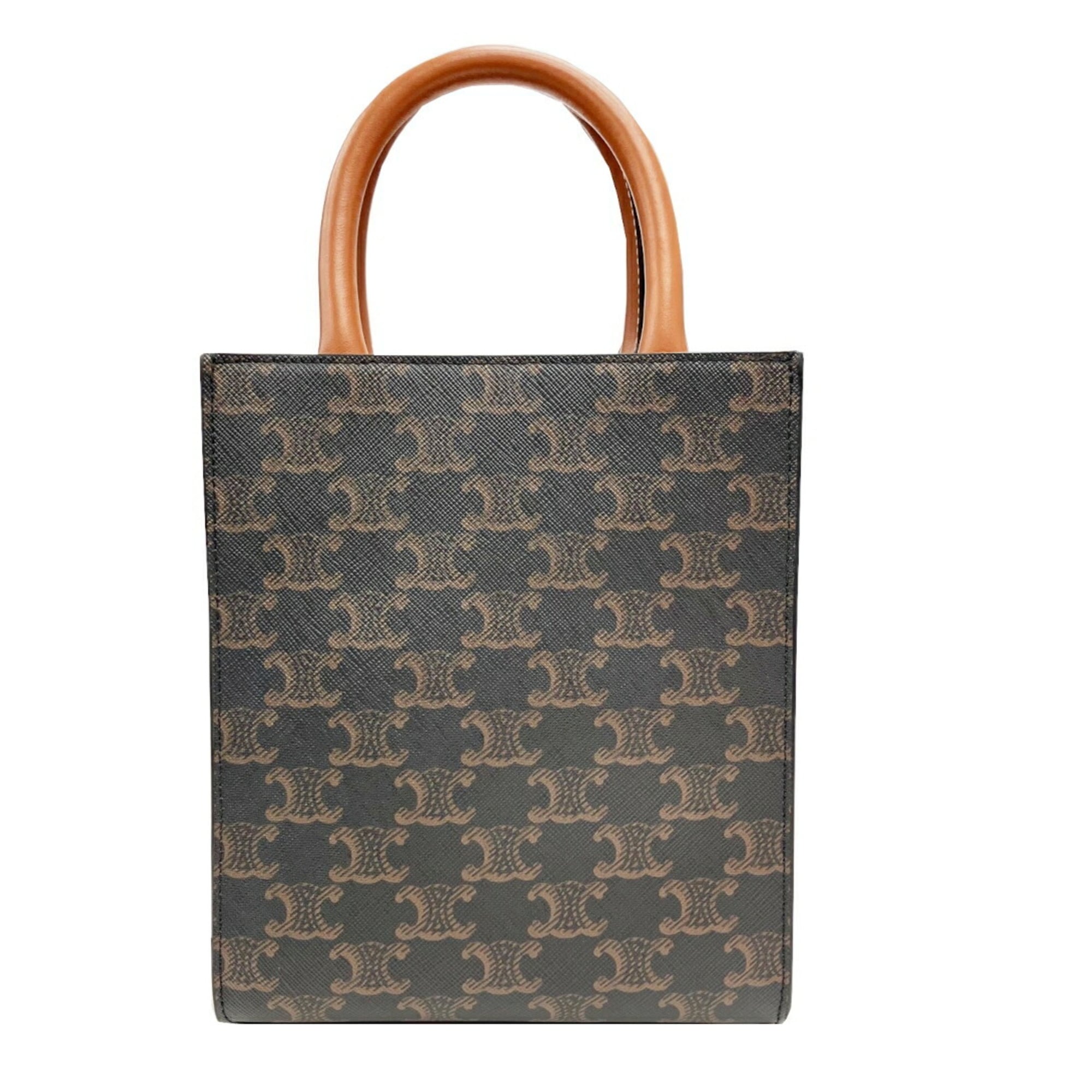 CELINE Vertical Cabas Mini Triomphe Tote Bag Shoulder Leather Brown Women's