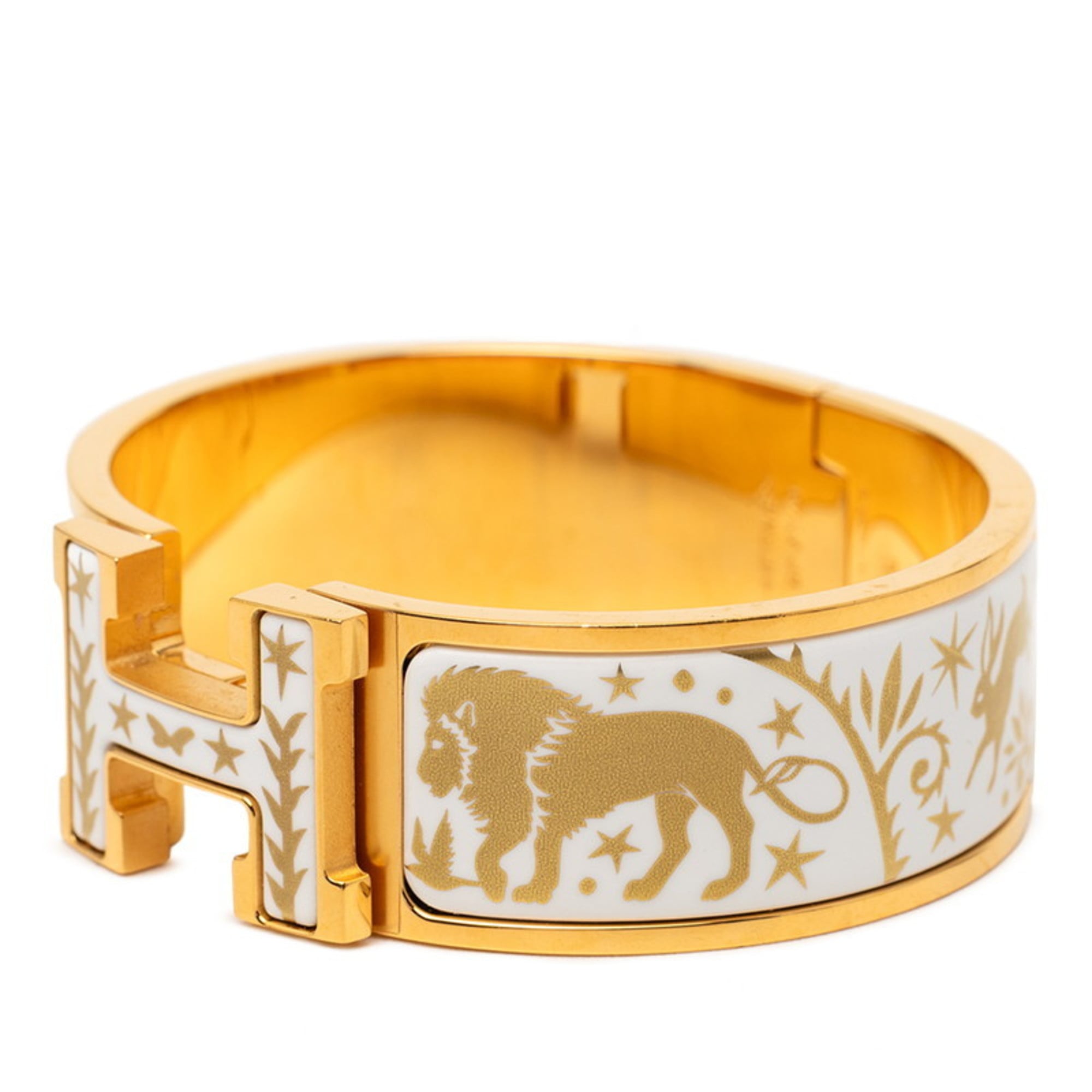 Hermès Click Crack H Bracelet, "Enchanted by the Charm of Orpheus," Gold and White Plated, Women's, HERMES
