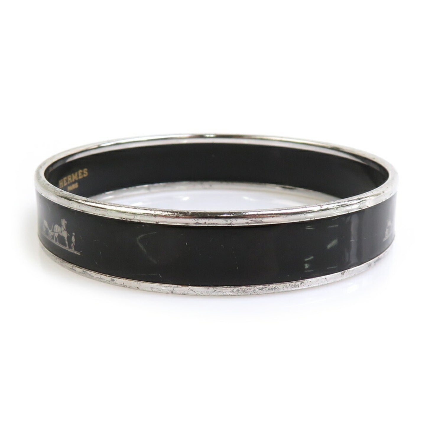 Hermès HERMES bangle bracelet in enamel, metal, silver and black, women's, e60705a