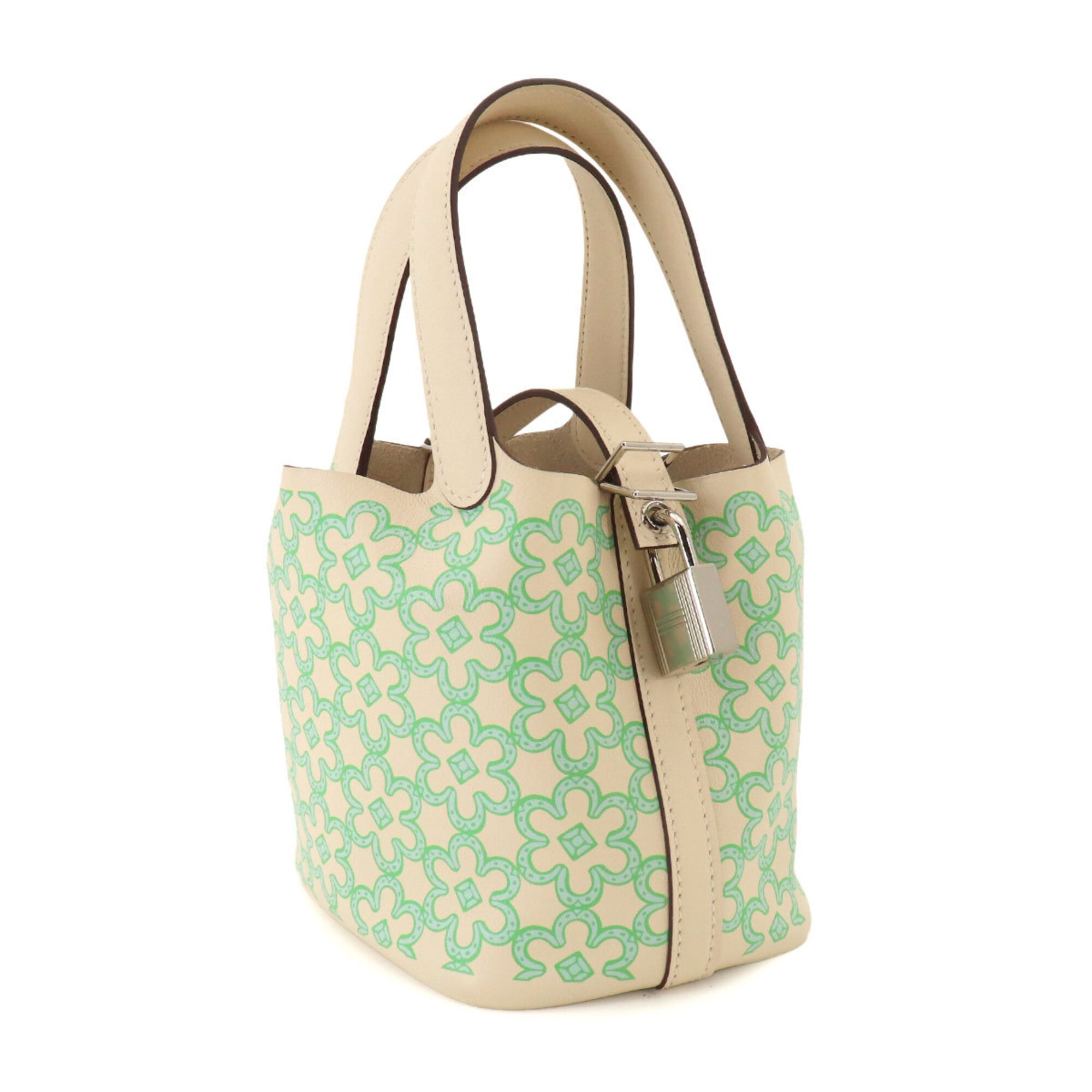 Hermes Picotin Lock PM Lucky Daisy Handbag, Swift Leather, Vert Blanc, U Stamp — Like New