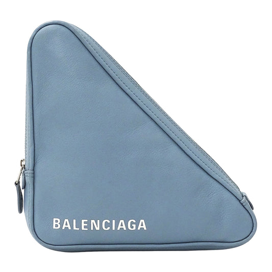 Balenciaga BALENCIAGA Women's Designer Clutch Bag/Second Handbag Leather Light Blue 476976 Triangle