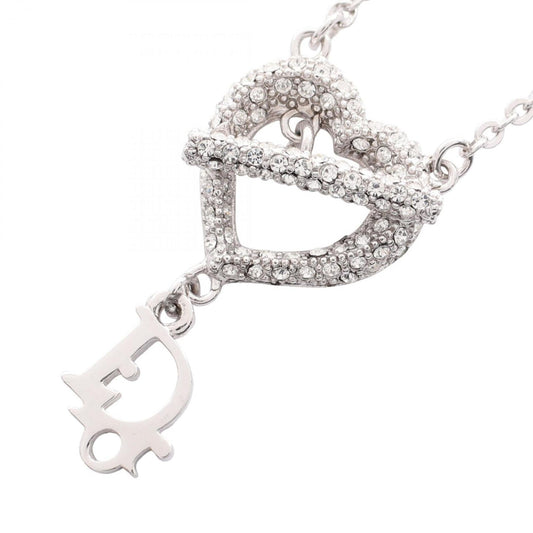 Christian Dior Dior Logo Heart Necklace Jewelry Stainless Steel Rhinestones Women's Silver and Clear