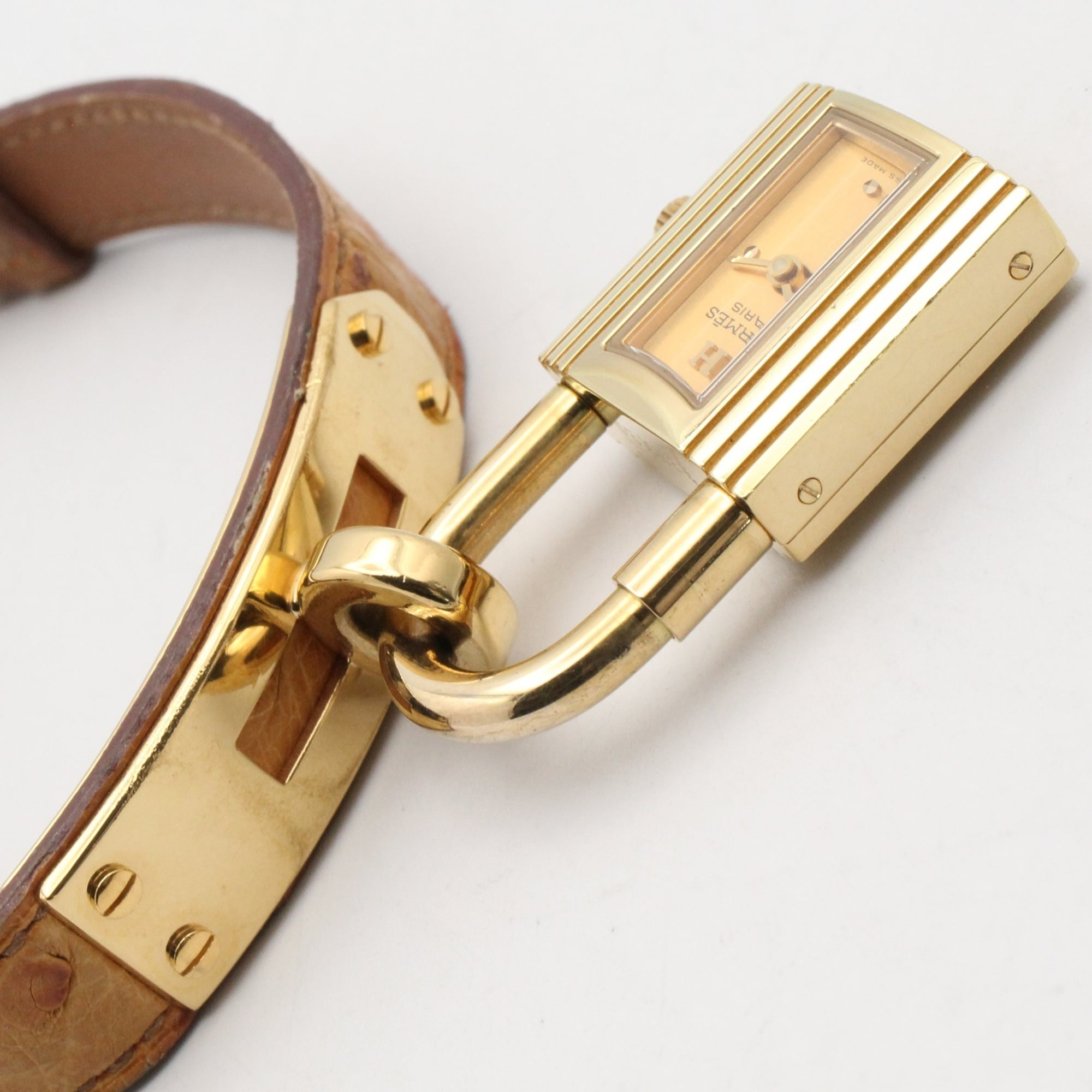 Hermes Kelly Watch, Gold Plated Leather Strap, Ladies' Champagne Color, KE1.201 — Very Good