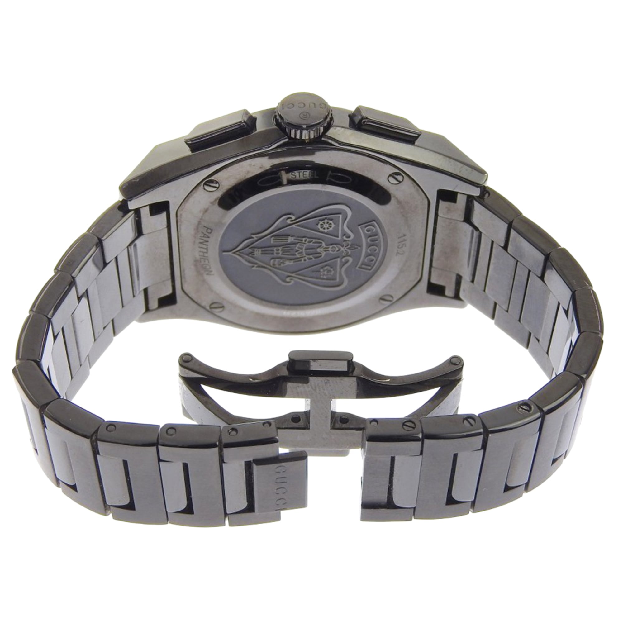 Gucci Pantheon Men's Watch, 115.2 Stainless Steel, Black Quartz Chronograph, Dial — Good