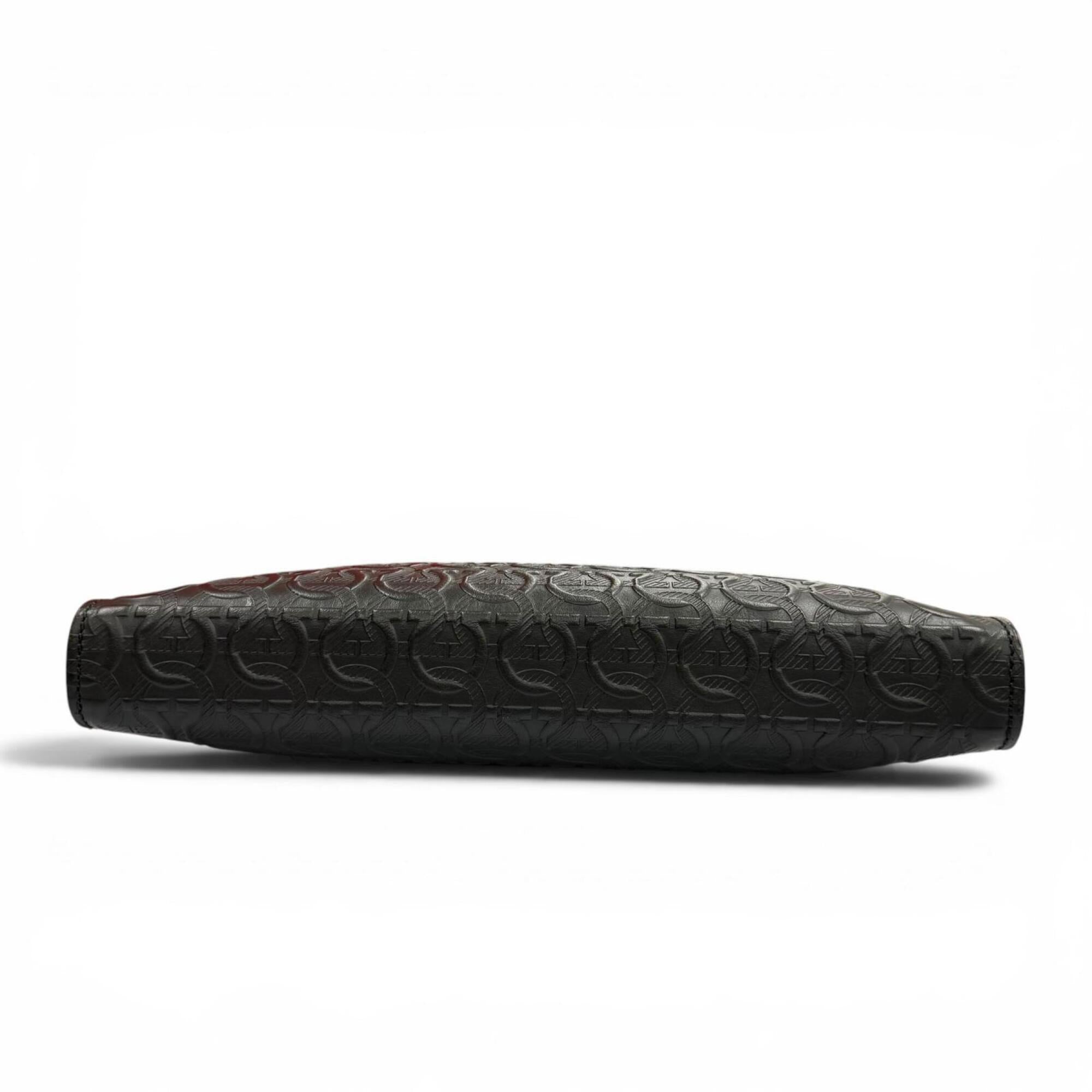 Salvatore Ferragamo leather clutch bag, black, made in Italy, men's, with box and dust bag — Like New