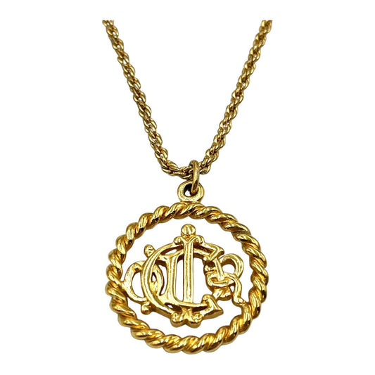 Christian Dior necklace logo round antique metal women's