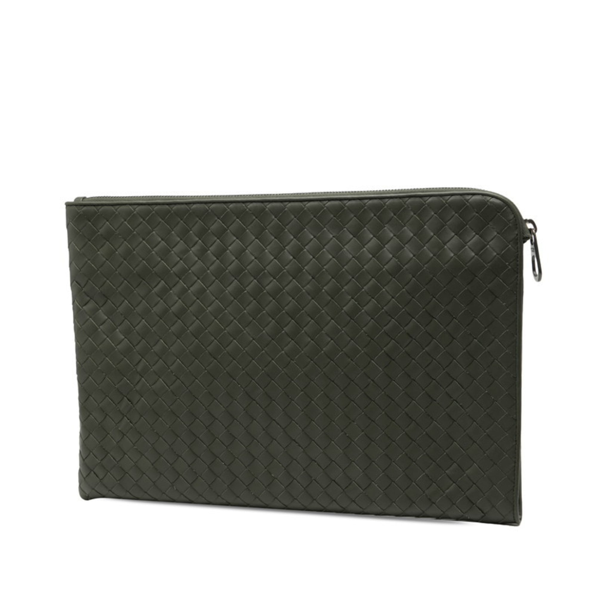 Bottega Veneta Intrecciato Clutch Bag/Second Bag Khaki Leather Men's BOTTEGAVENETA