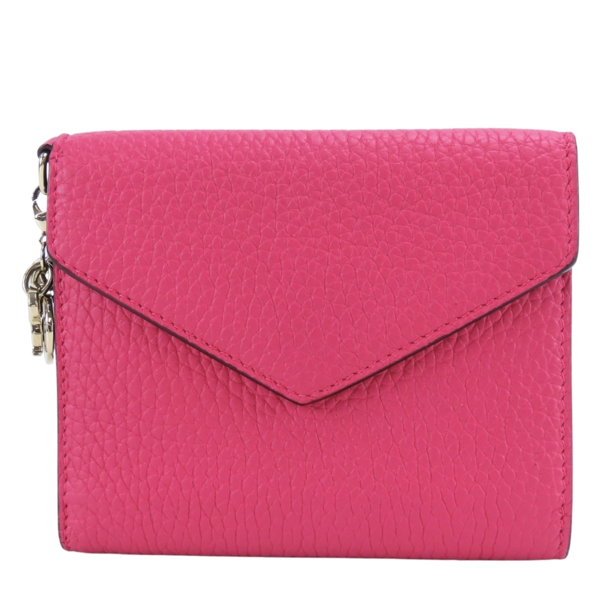 Christian Dior Tri-fold Compact Wallet Leather Pink Navy Women's