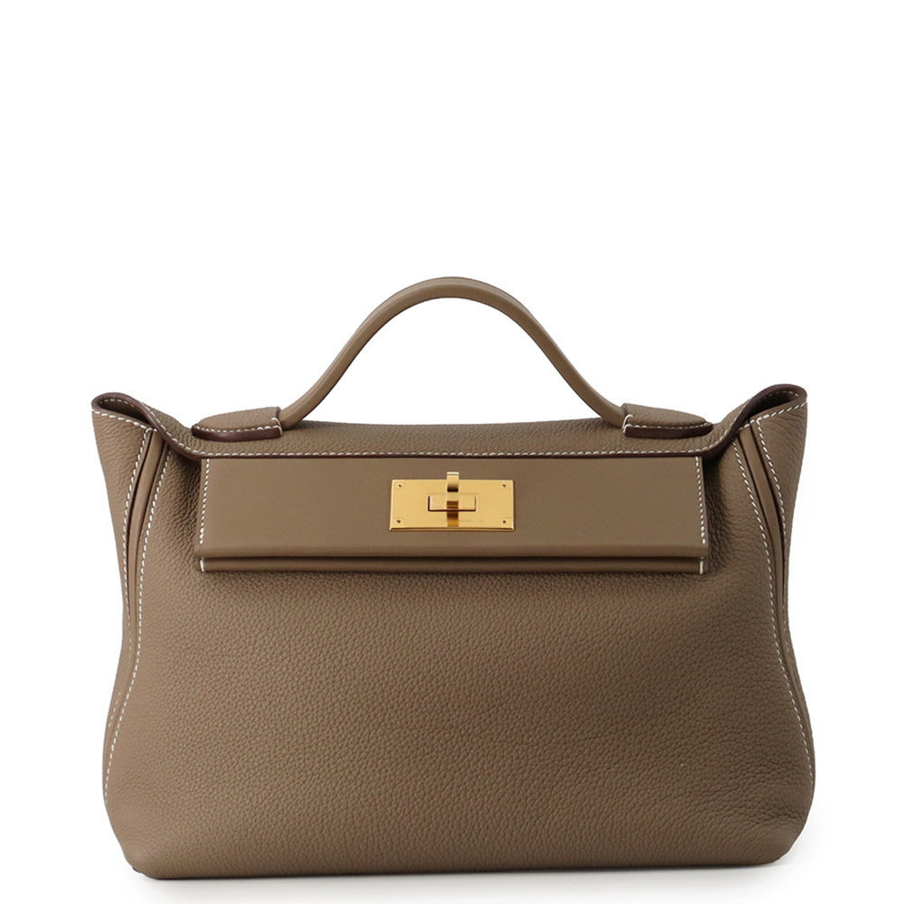 Hermes 24 29 Sac Etoupe Togo Swift Z stamp HERMES 2-way handbag — Like New
